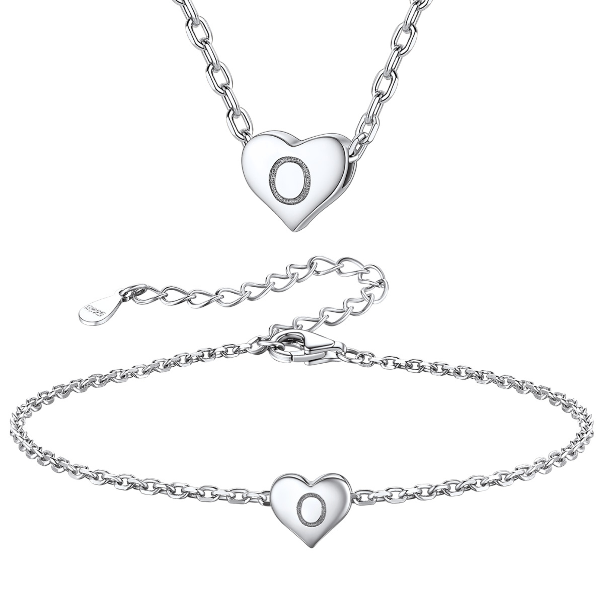 Silvora Initial Bracelet & Necklace Sets for Women Silver Heart Letter Pendant Jewelry Set Birthday Christmas Mother's Day Valentines Gifts with Box
