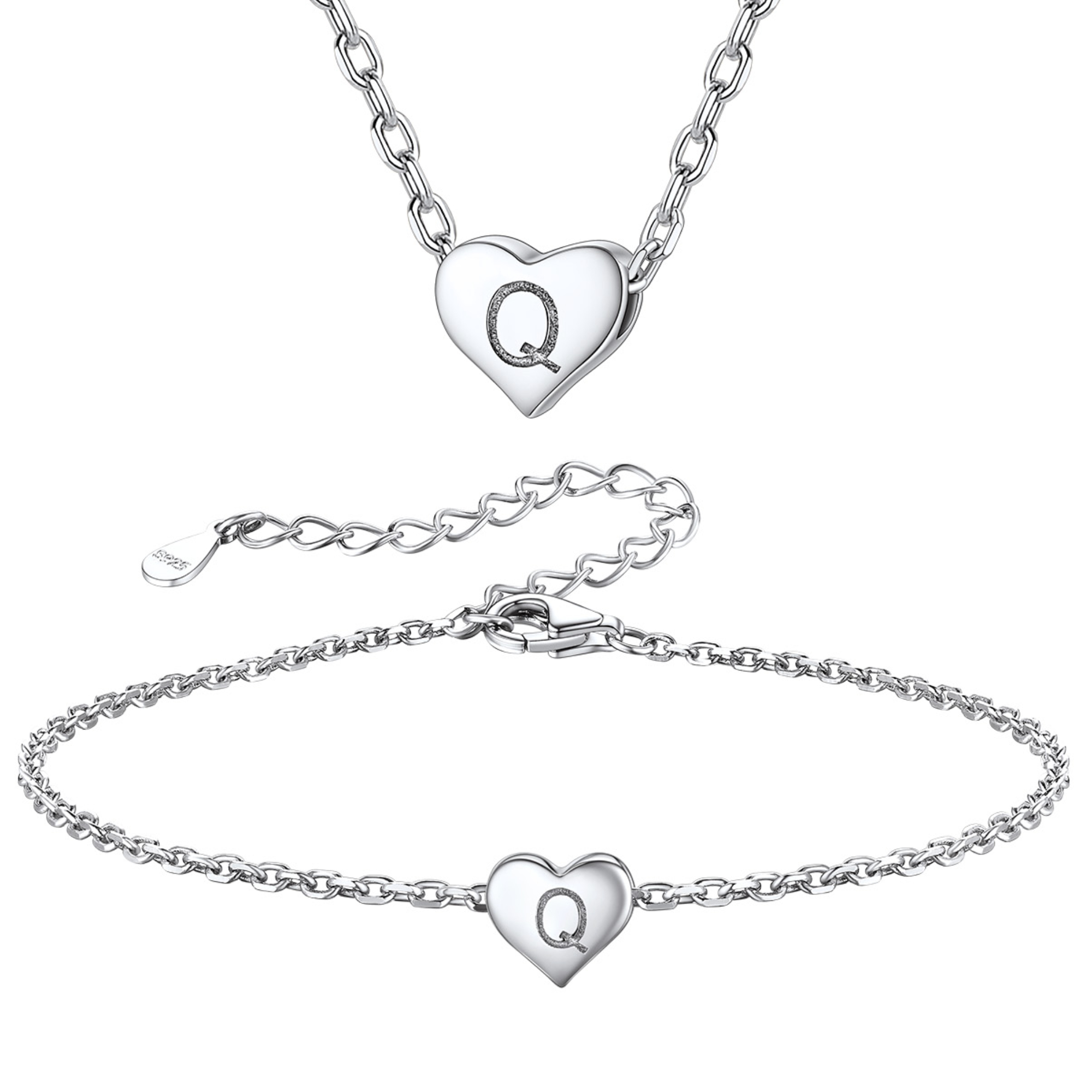 Silvora Initial Bracelet & Necklace Sets for Women Silver Heart Letter Pendant Jewelry Set Birthday Christmas Mother's Day Valentines Gifts with Box