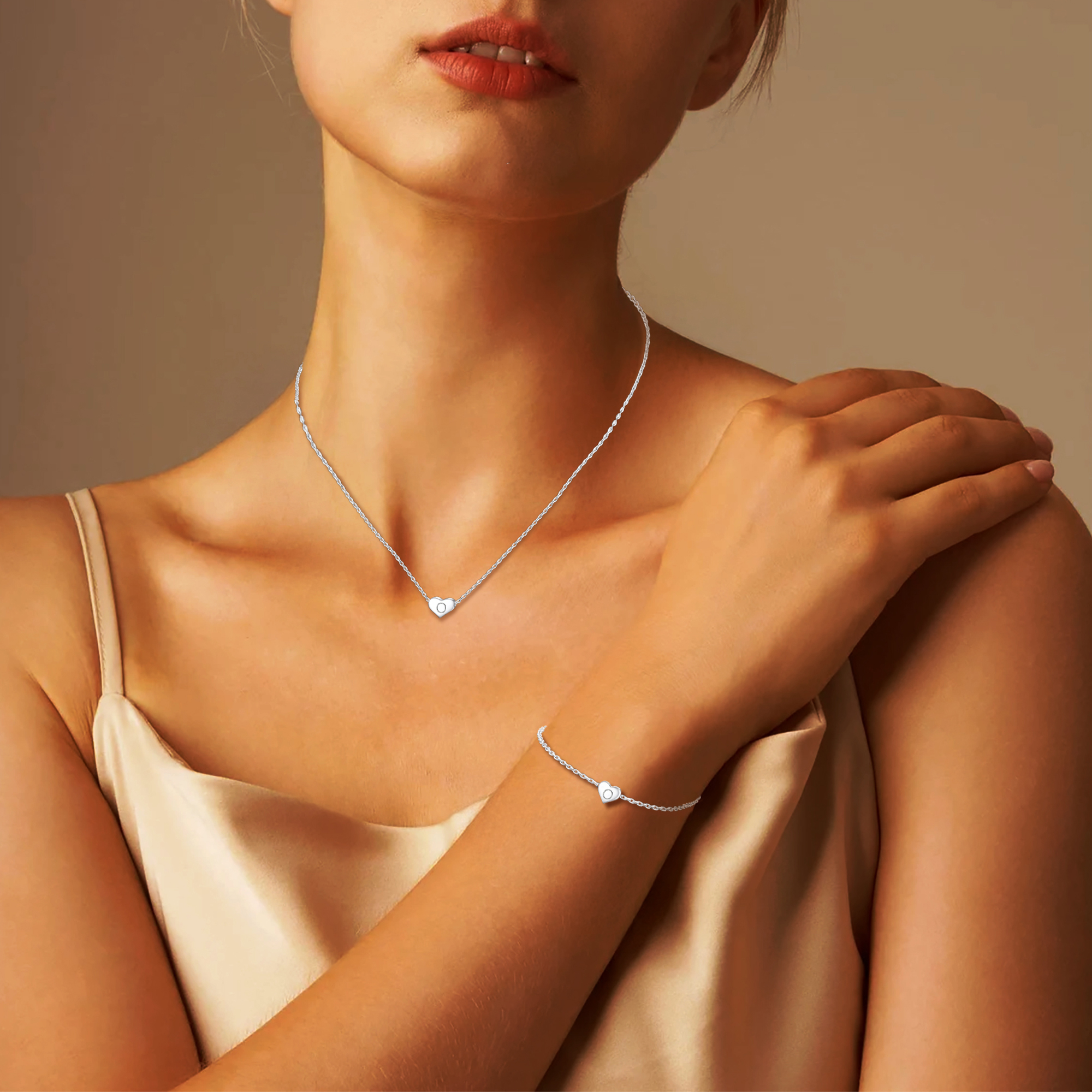 Silvora Initial Bracelet & Necklace Sets for Women Silver Heart Letter Pendant Jewelry Set Birthday Christmas Mother's Day Valentines Gifts with Box