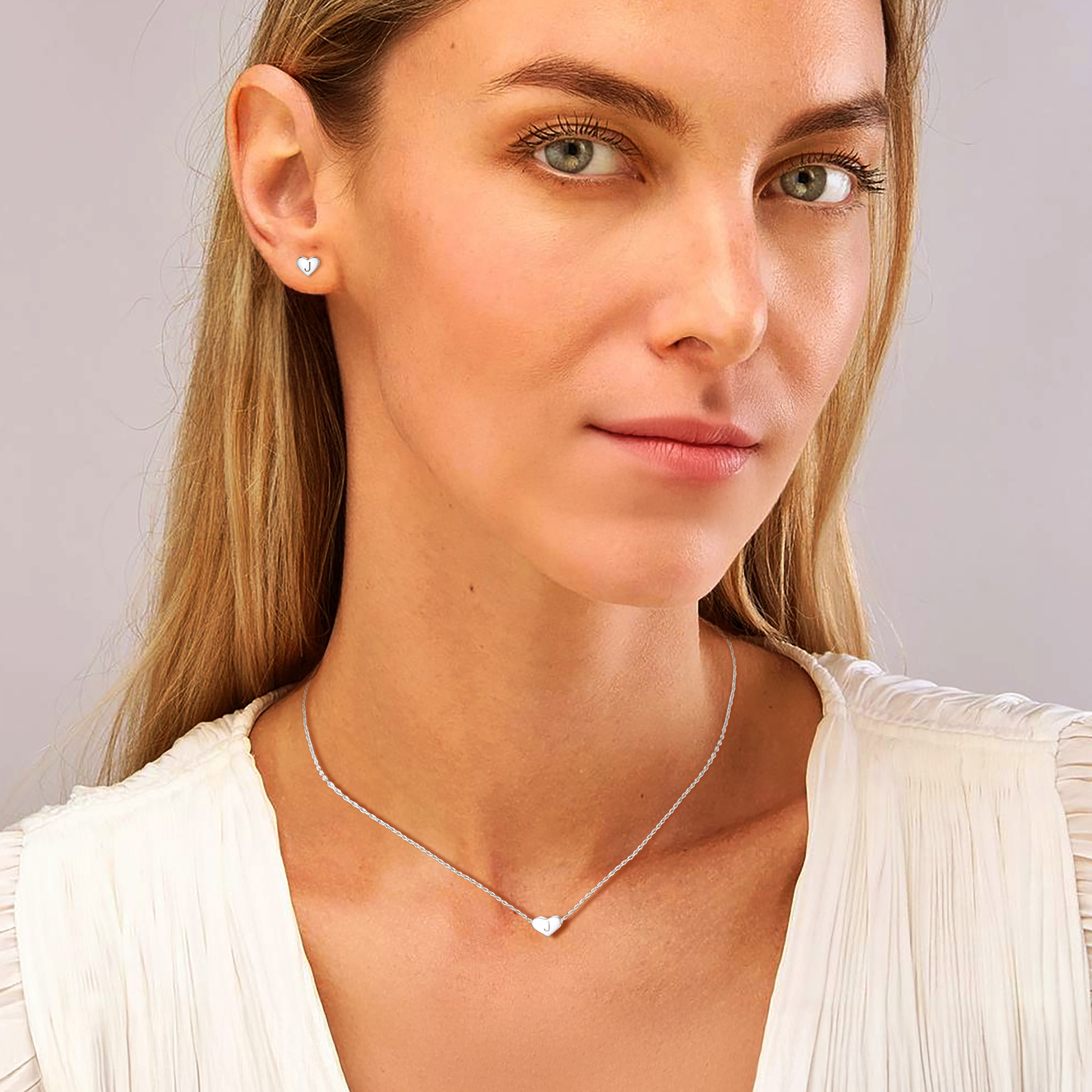 Silvora Initial Bracelet & Necklace Sets for Women Silver Heart Letter Pendant Jewelry Set Birthday Christmas Mother's Day Valentines Gifts with Box