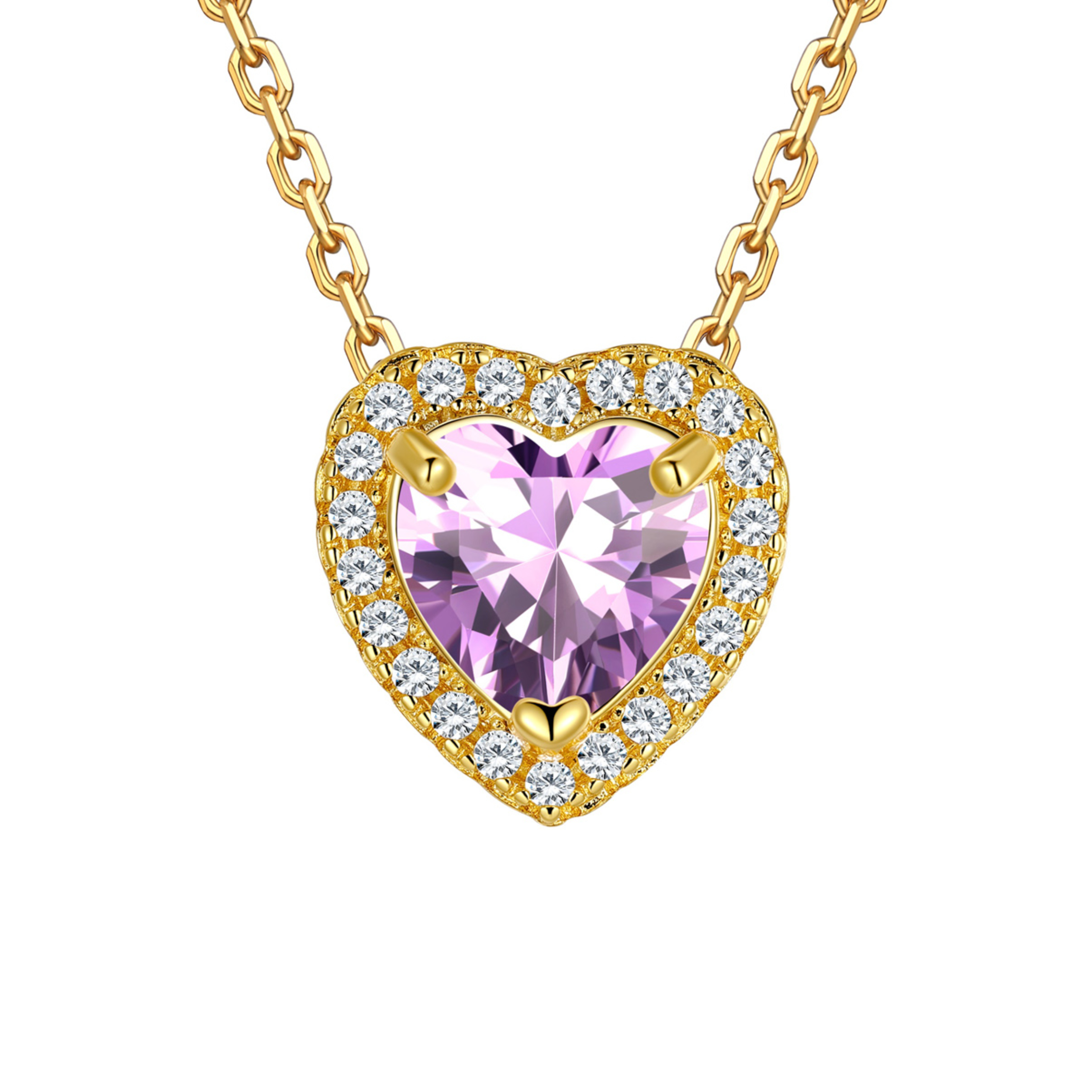 Silvora 14k Gold Plated Birthstone Neckalces for Women Heat Shape Pendant Simulated Diamond Crystal Dainty Christmas Birthday Valentines Gift