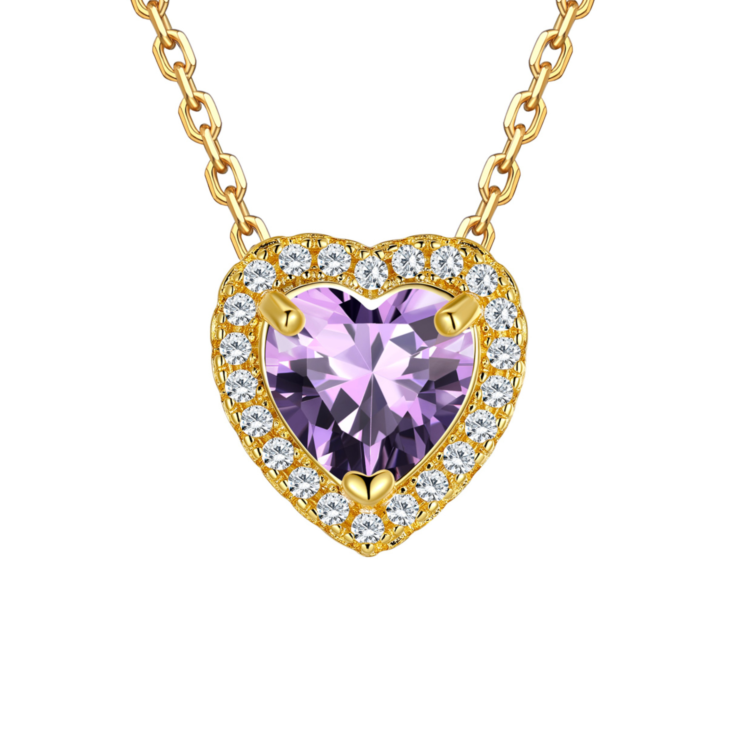 Silvora 14k Gold Plated Birthstone Neckalces for Women Heat Shape Pendant Simulated Diamond Crystal Dainty Christmas Birthday Valentines Gift