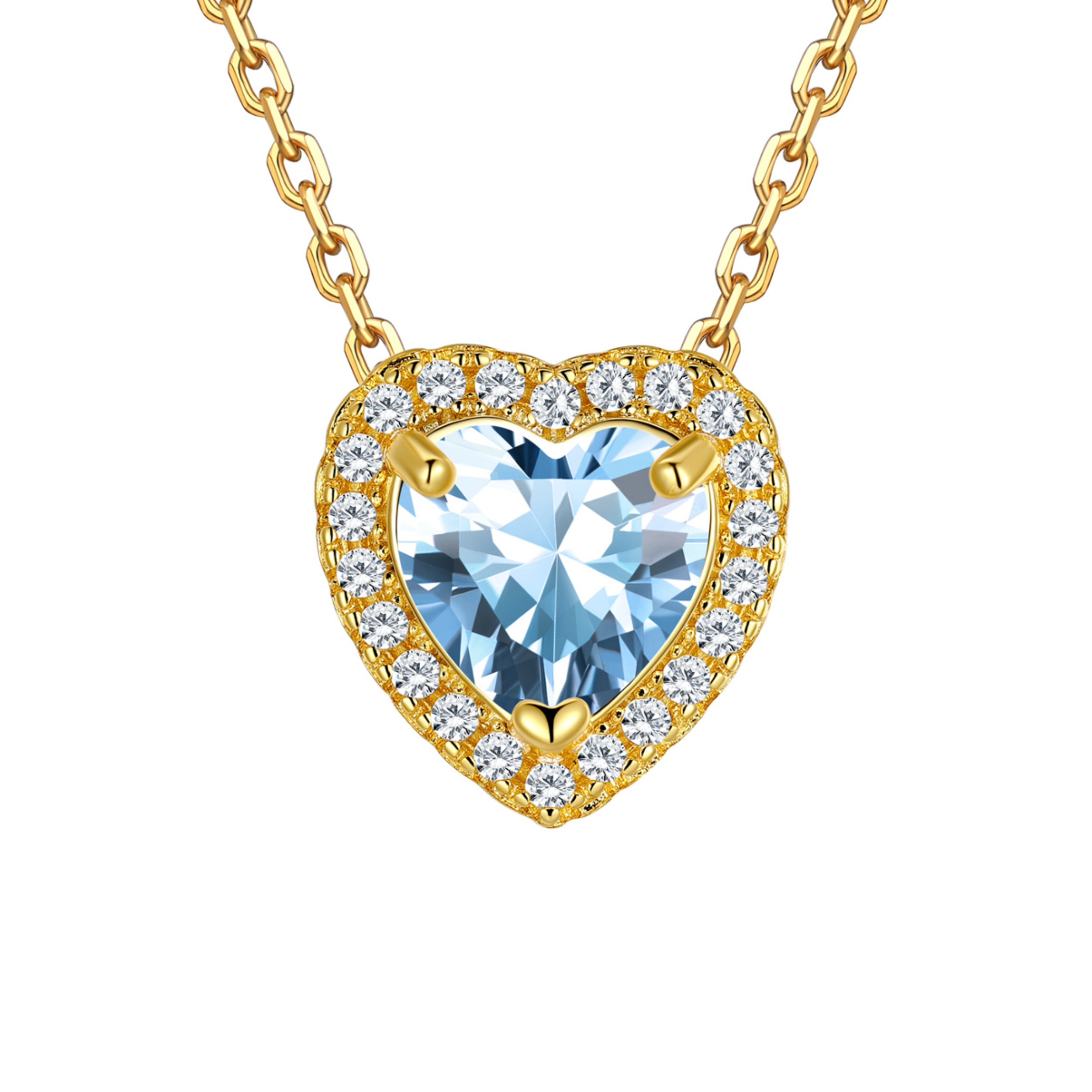 Silvora 14k Gold Plated Birthstone Neckalces for Women Heat Shape Pendant Simulated Diamond Crystal Dainty Christmas Birthday Valentines Gift