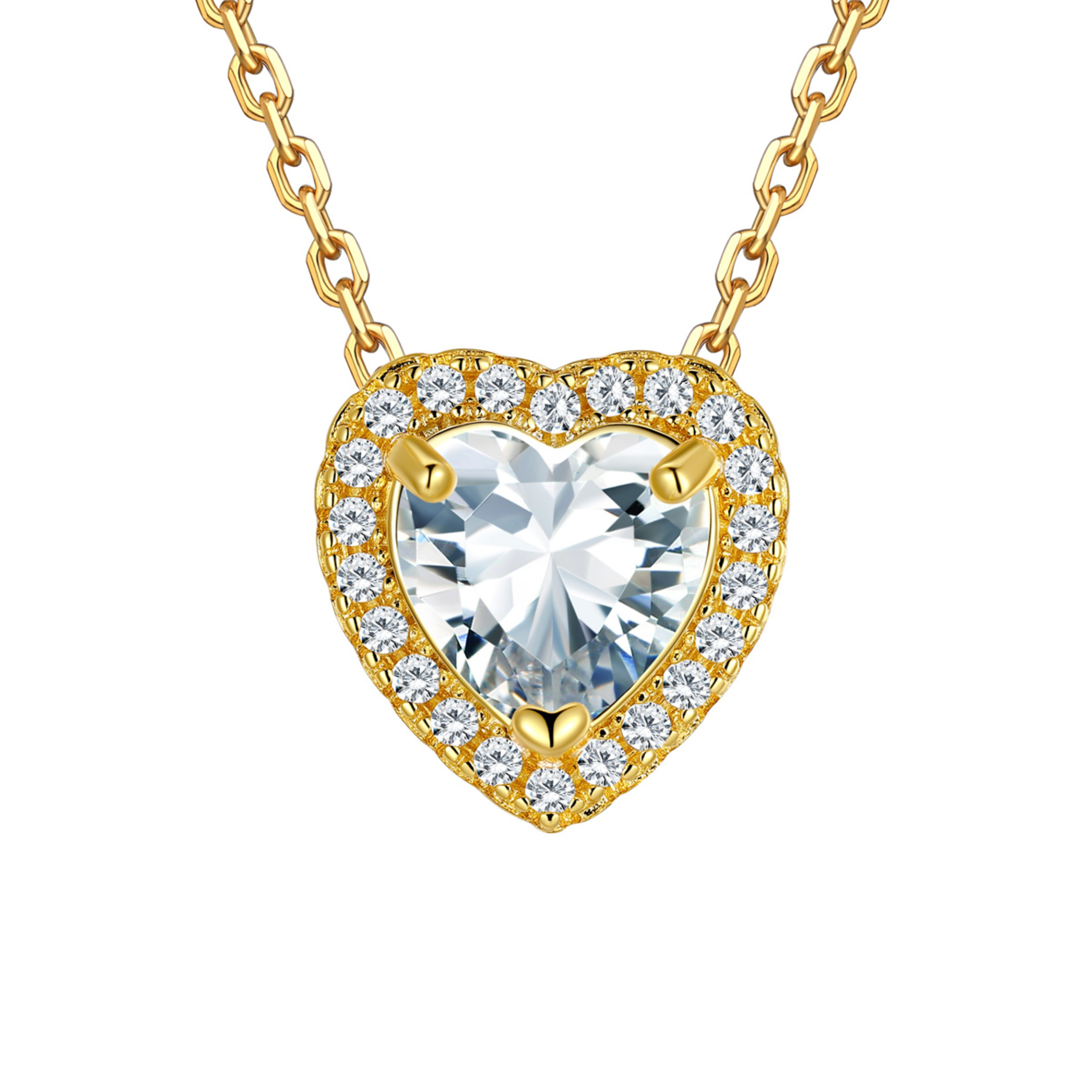 Silvora 14k Gold Plated Birthstone Neckalces for Women Heat Shape Pendant Simulated Diamond Crystal Dainty Christmas Birthday Valentines Gift