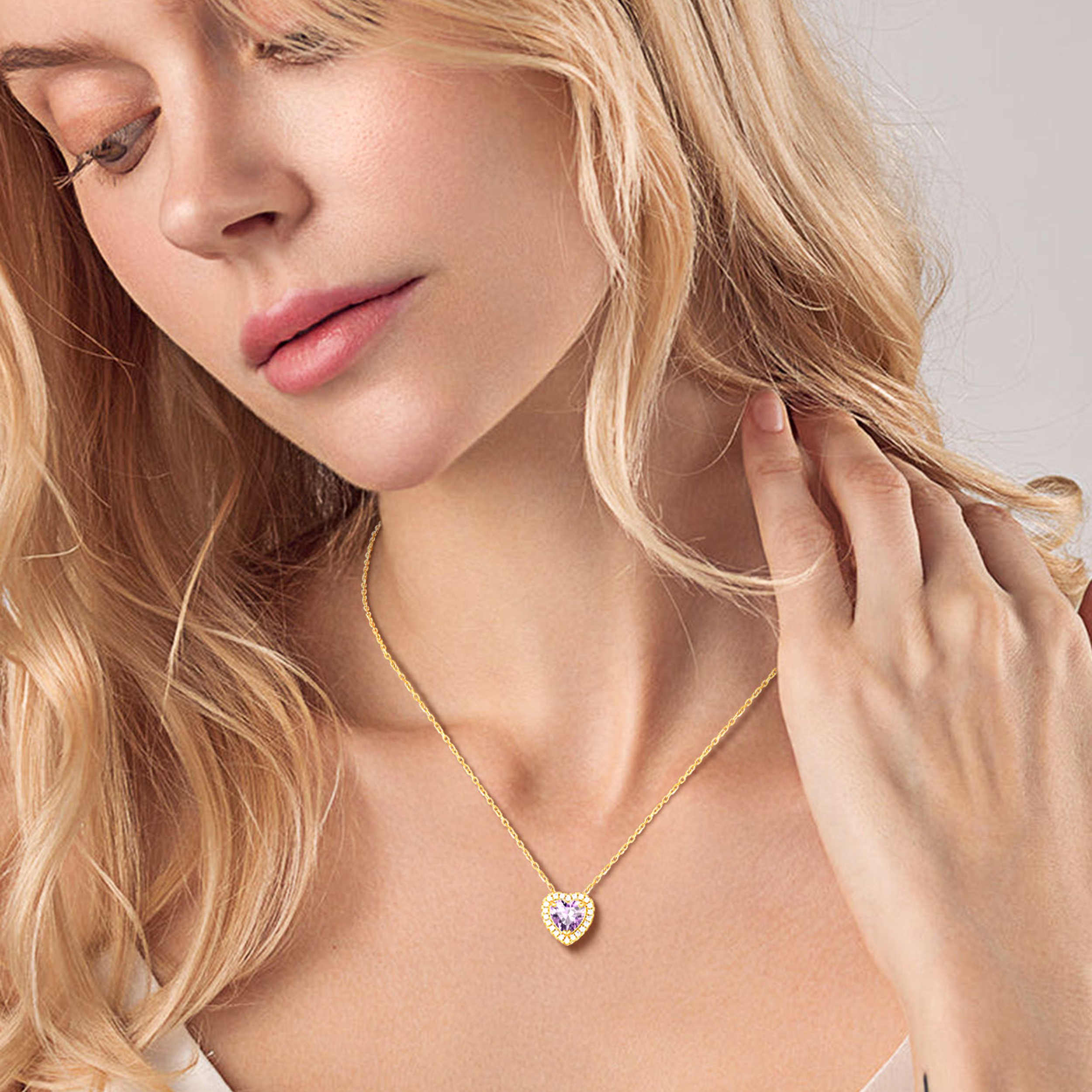 Silvora 14k Gold Plated Birthstone Neckalces for Women Heat Shape Pendant Simulated Diamond Crystal Dainty Christmas Birthday Valentines Gift