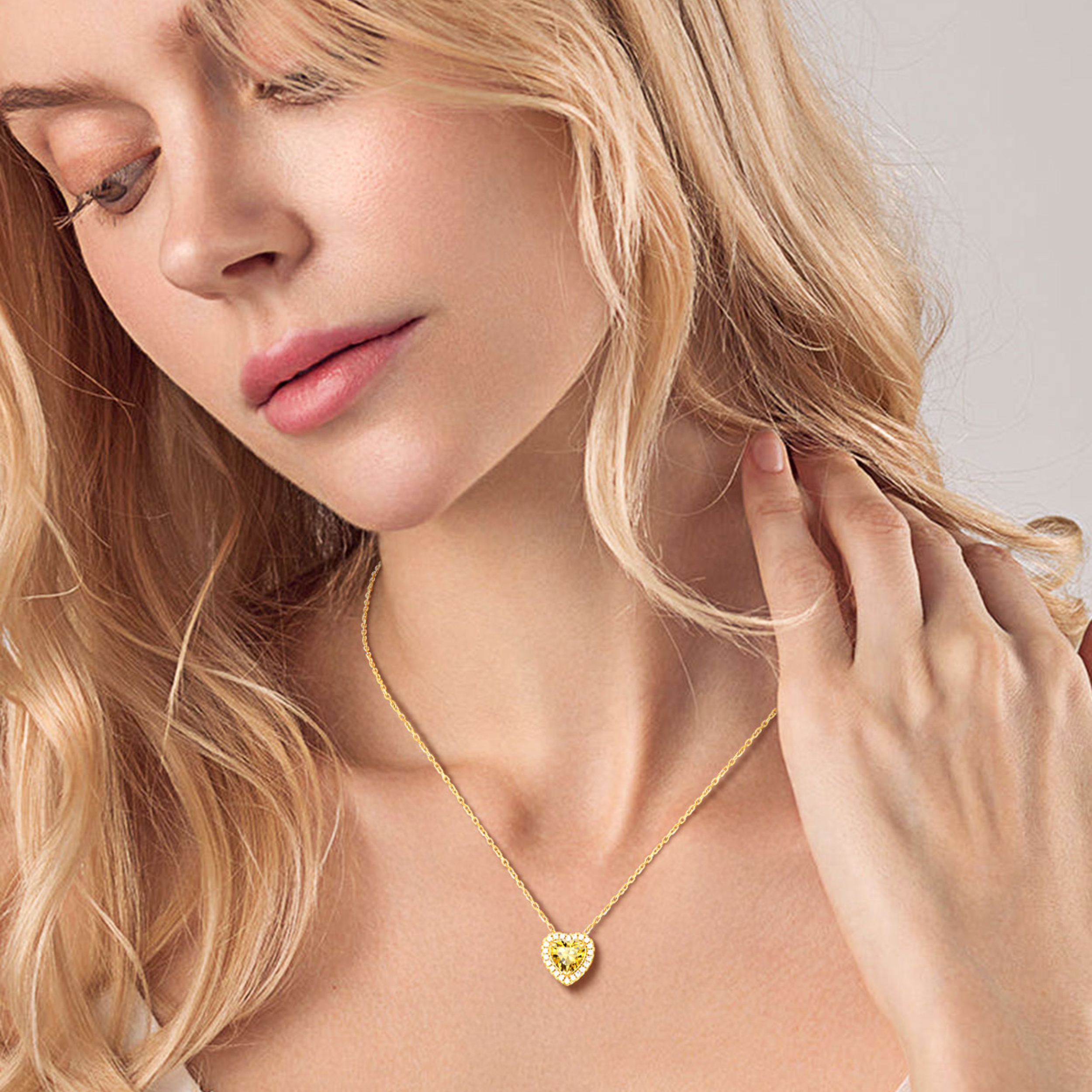 Silvora 14k Gold Plated Birthstone Neckalces for Women Heat Shape Pendant Simulated Diamond Crystal Dainty Christmas Birthday Valentines Gift