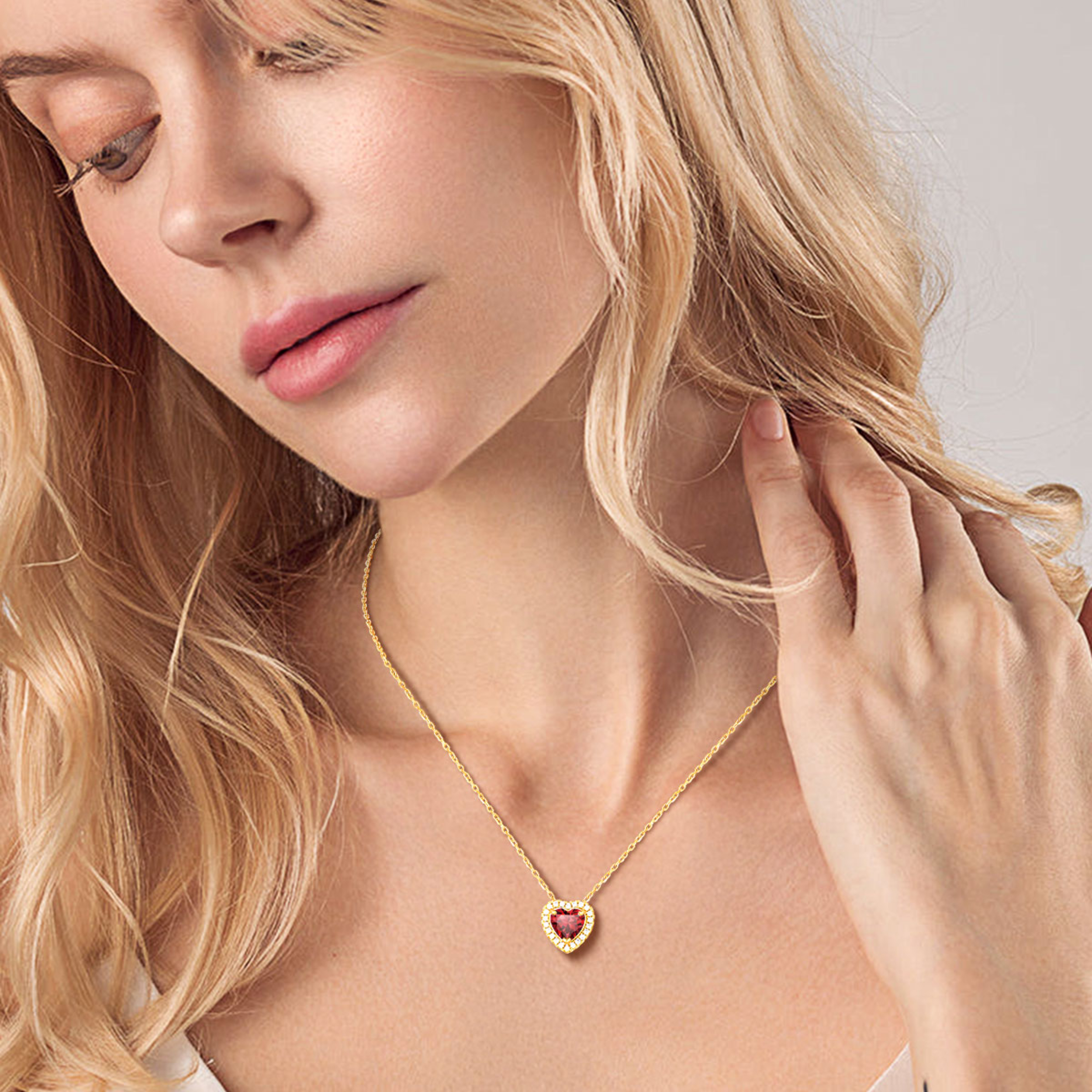 Silvora 14k Gold Plated Birthstone Neckalces for Women Heat Shape Pendant Simulated Diamond Crystal Dainty Christmas Birthday Valentines Gift