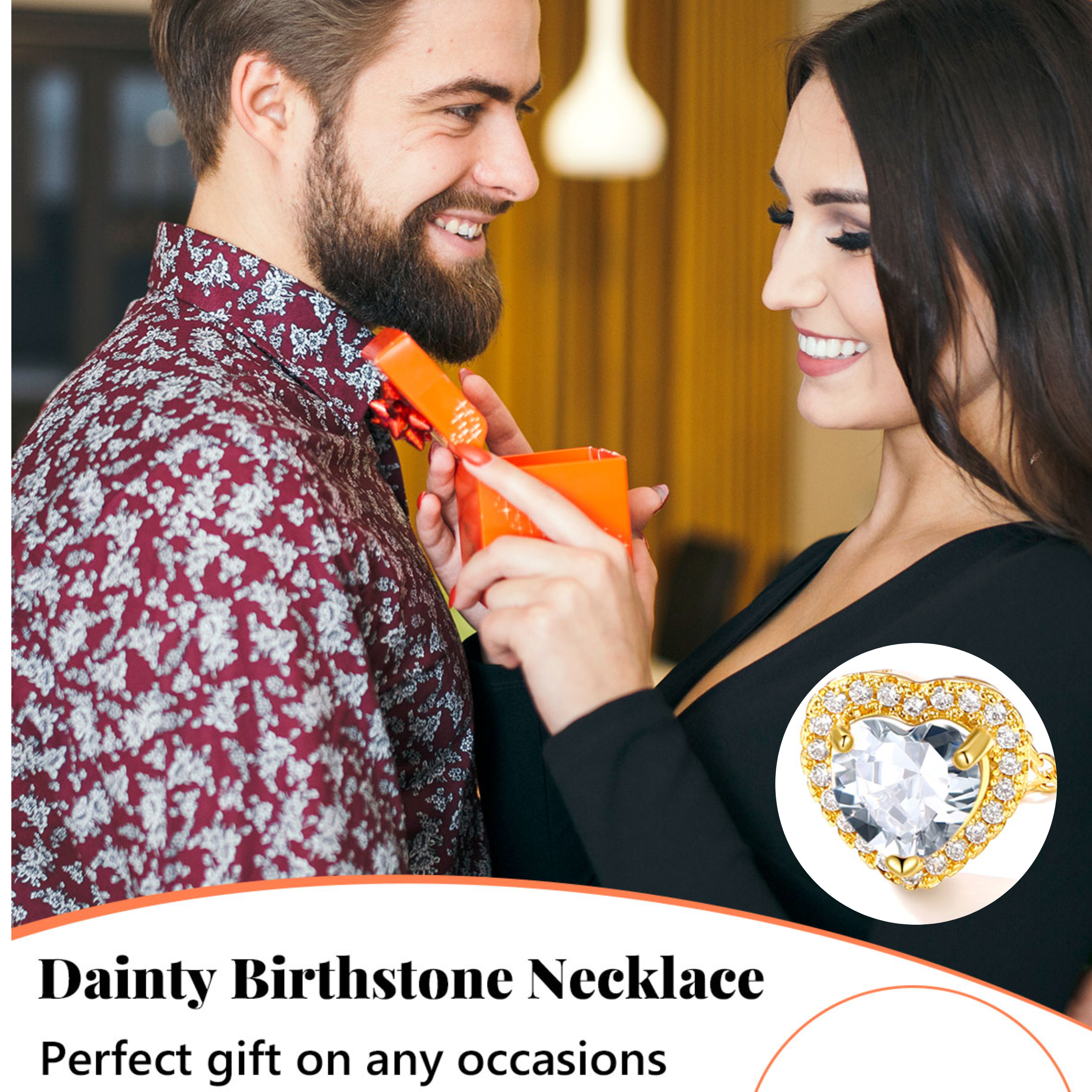 Silvora 14k Gold Plated Birthstone Neckalces for Women Heat Shape Pendant Simulated Diamond Crystal Dainty Christmas Birthday Valentines Gift