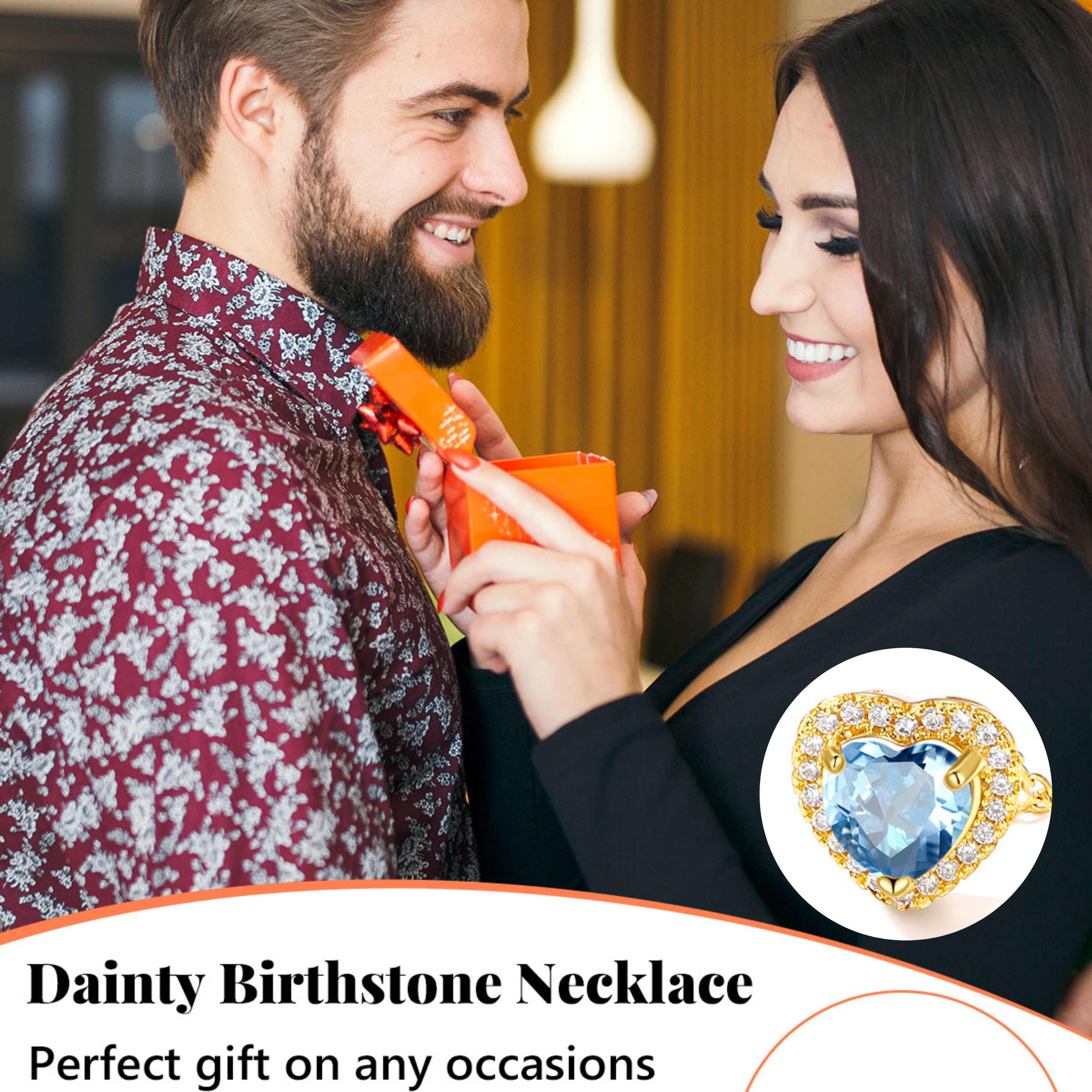 Silvora 14k Gold Plated Birthstone Neckalces for Women Heat Shape Pendant Simulated Diamond Crystal Dainty Christmas Birthday Valentines Gift