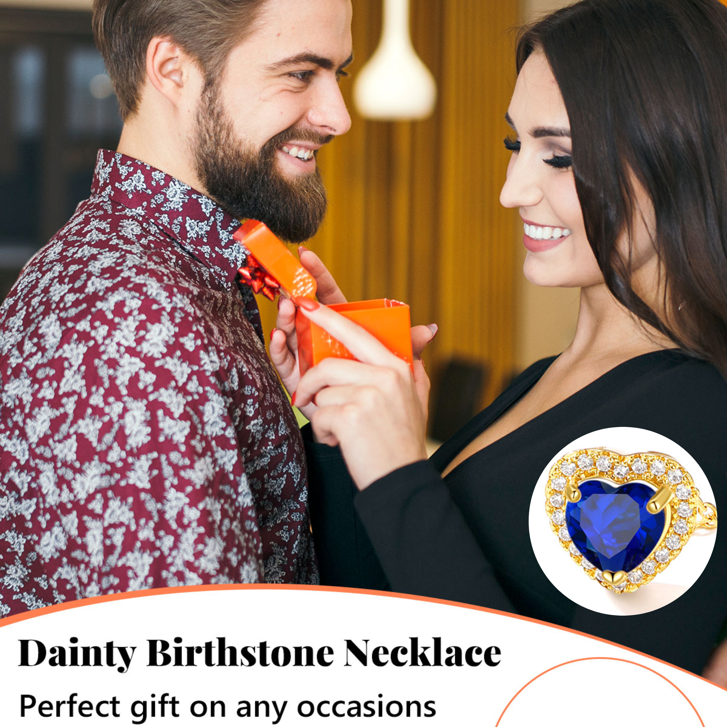 Silvora 14k Gold Plated Birthstone Neckalces for Women Heat Shape Pendant Simulated Diamond Crystal Dainty Christmas Birthday Valentines Gift