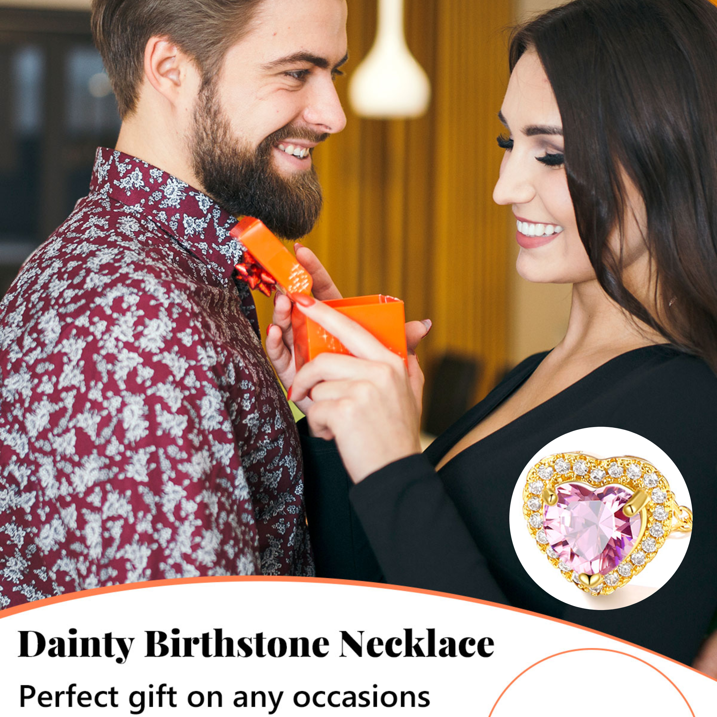 Silvora 14k Gold Plated Birthstone Neckalces for Women Heat Shape Pendant Simulated Diamond Crystal Dainty Christmas Birthday Valentines Gift