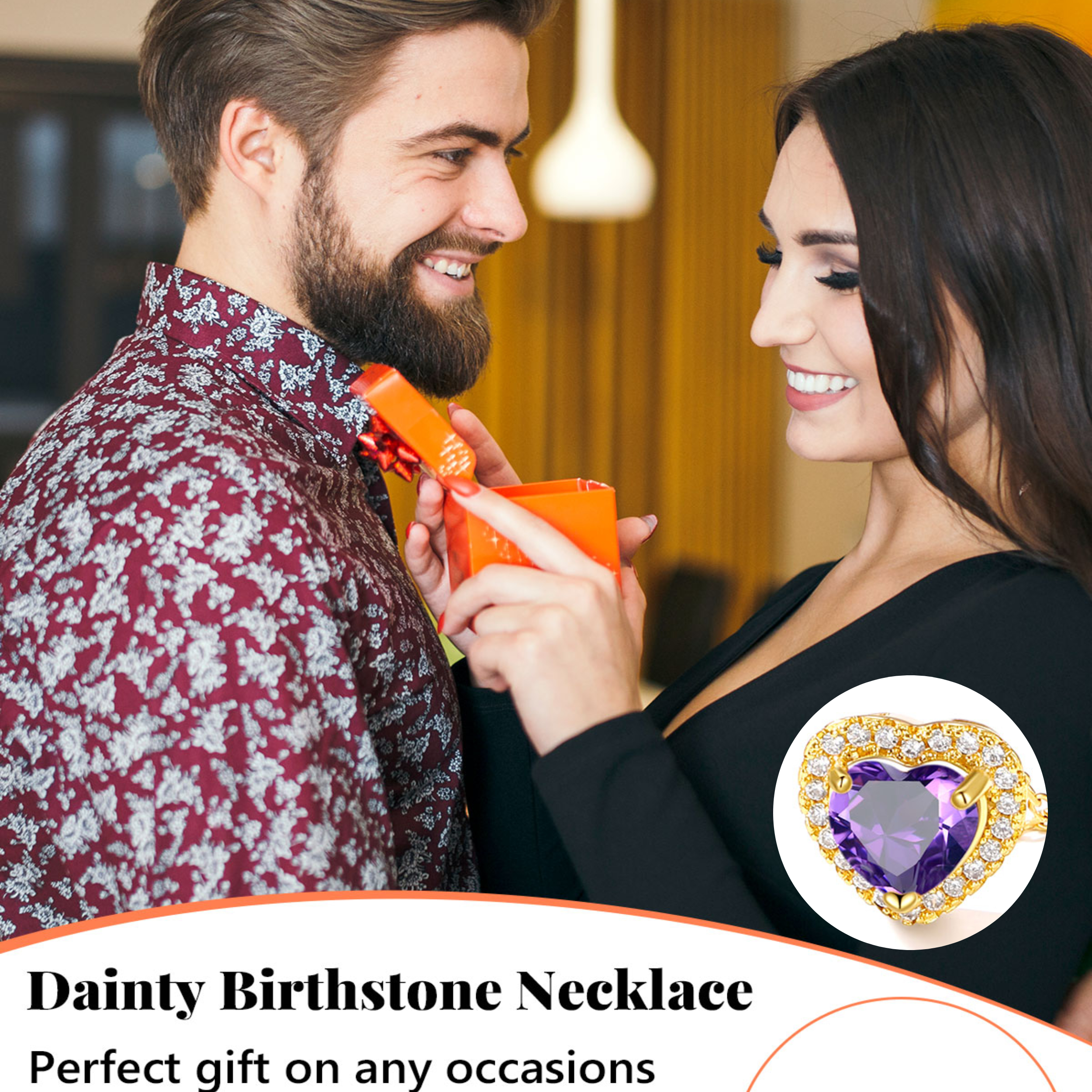 Silvora 14k Gold Plated Birthstone Neckalces for Women Heat Shape Pendant Simulated Diamond Crystal Dainty Christmas Birthday Valentines Gift