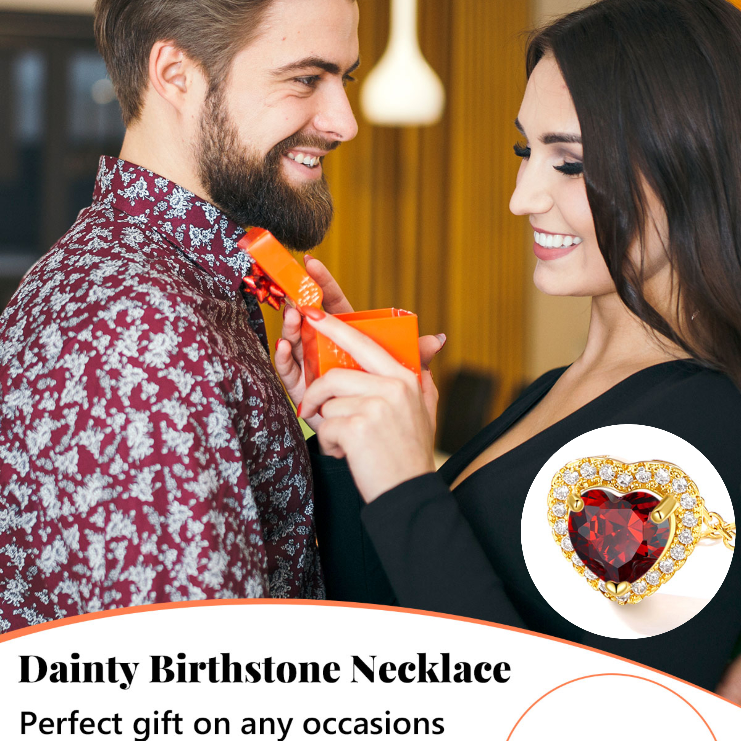 Silvora 14k Gold Plated Birthstone Neckalces for Women Heat Shape Pendant Simulated Diamond Crystal Dainty Christmas Birthday Valentines Gift