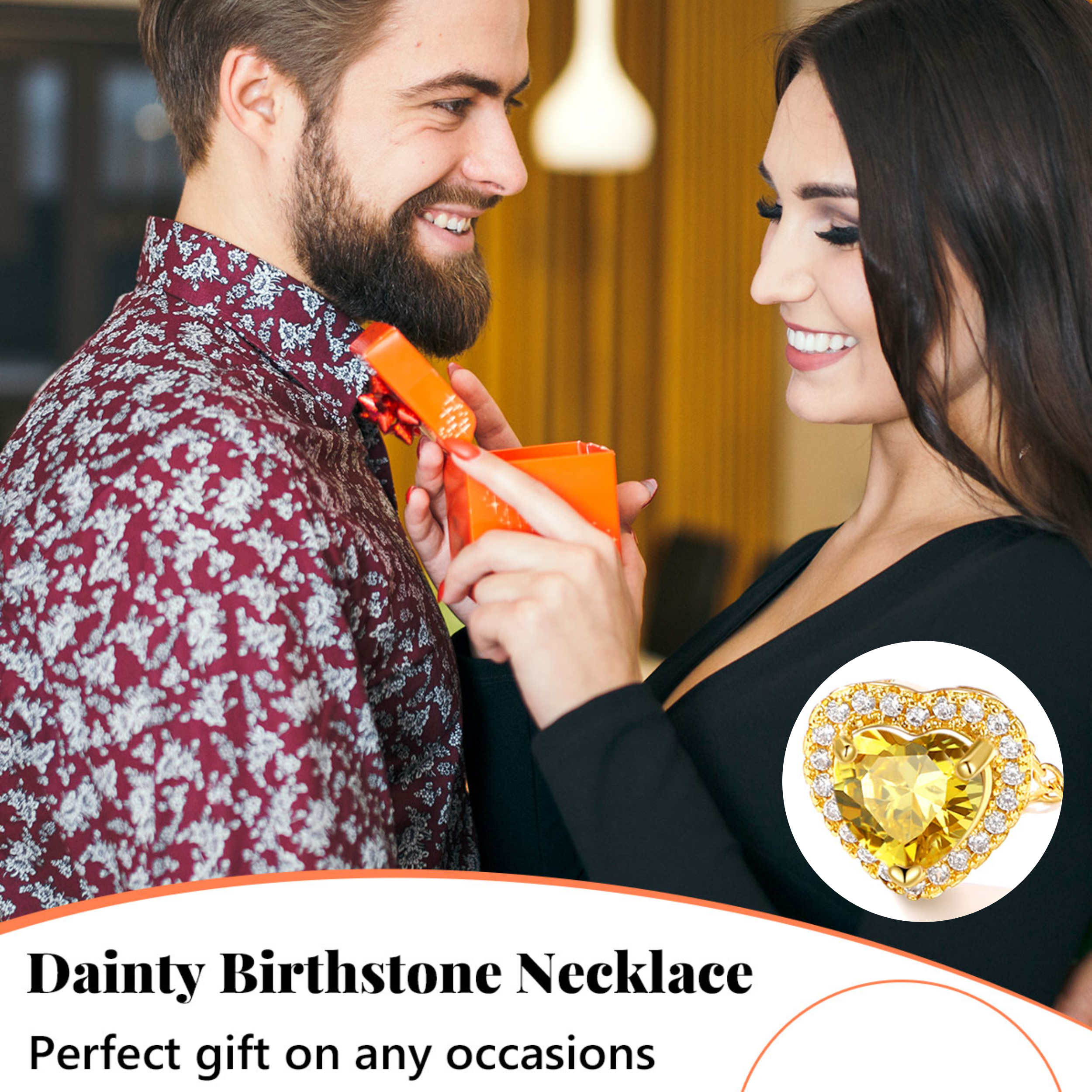 Silvora 14k Gold Plated Birthstone Neckalces for Women Heat Shape Pendant Simulated Diamond Crystal Dainty Christmas Birthday Valentines Gift