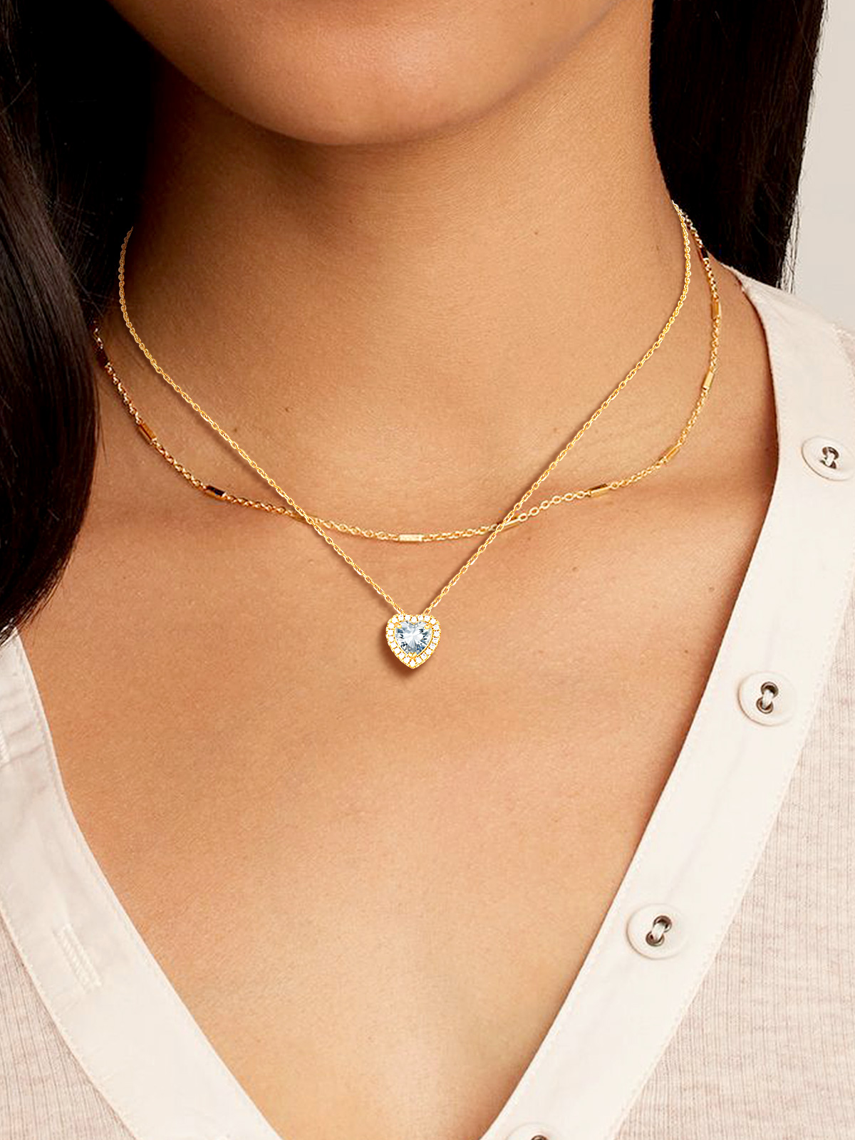 Silvora 14k Gold Plated Birthstone Neckalces for Women Heat Shape Pendant Simulated Diamond Crystal Dainty Christmas Birthday Valentines Gift