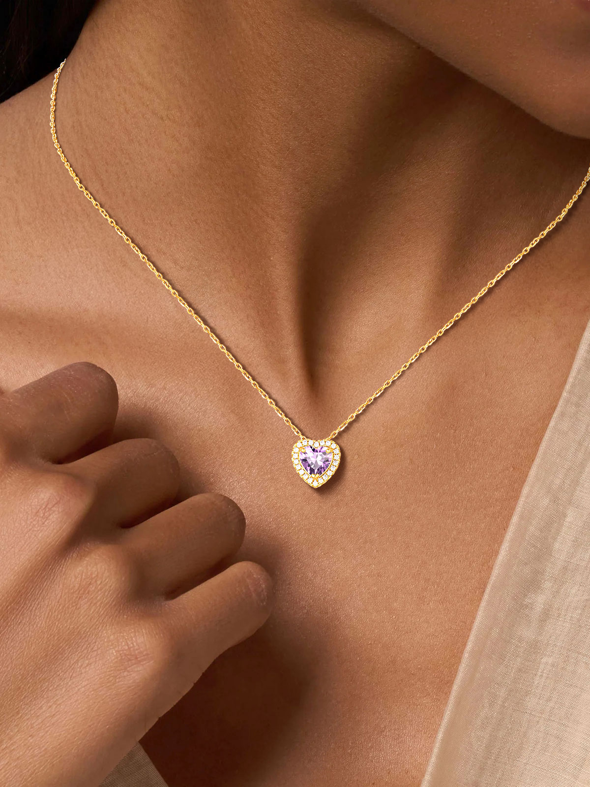 Silvora 14k Gold Plated Birthstone Neckalces for Women Heat Shape Pendant Simulated Diamond Crystal Dainty Christmas Birthday Valentines Gift