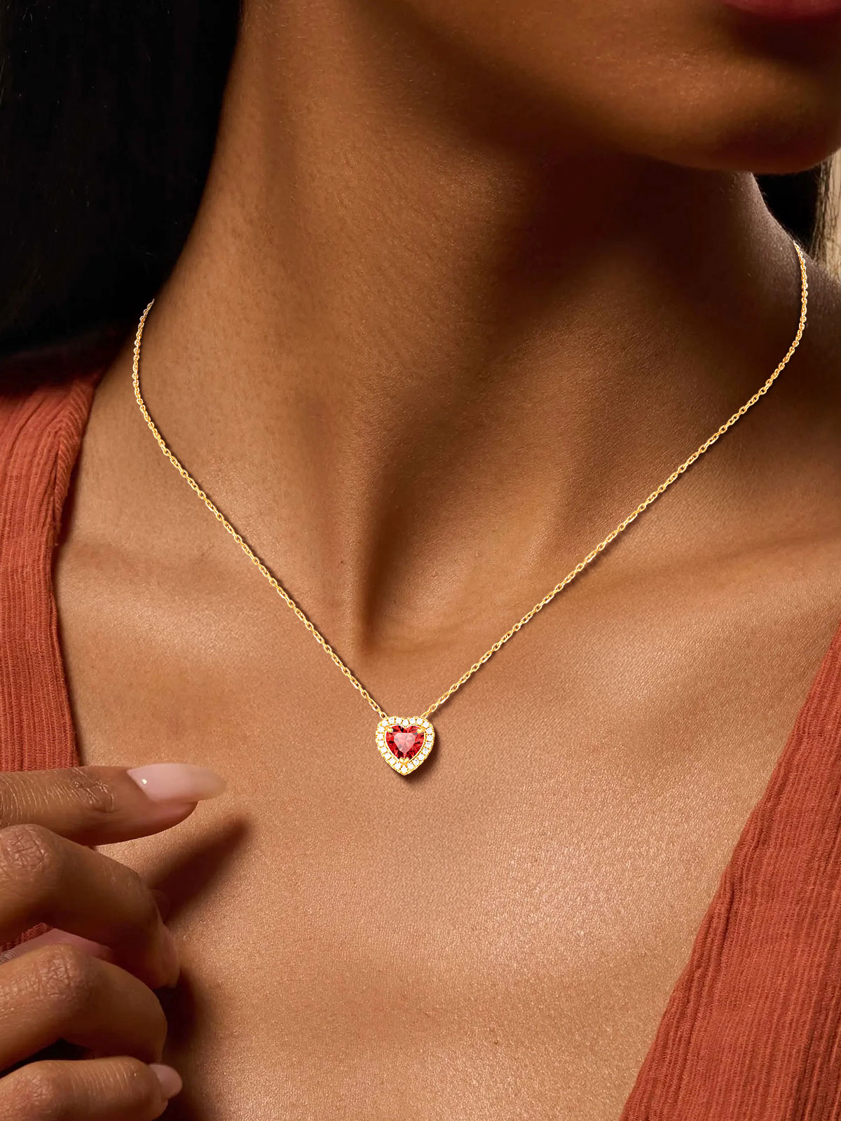 Silvora 14k Gold Plated Birthstone Neckalces for Women Heat Shape Pendant Simulated Diamond Crystal Dainty Christmas Birthday Valentines Gift