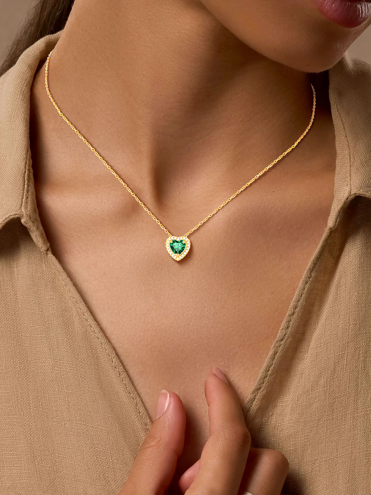 Silvora 14k Gold Plated Birthstone Neckalces for Women Heat Shape Pendant Simulated Diamond Crystal Dainty Christmas Birthday Valentines Gift