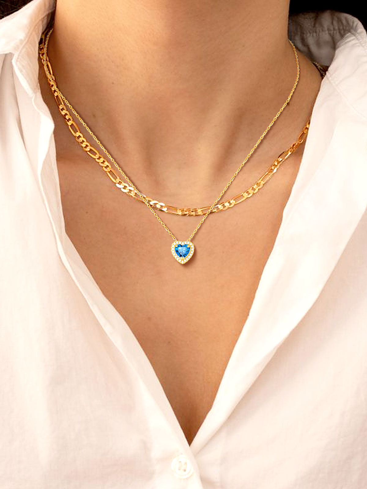 Silvora 14k Gold Plated Birthstone Neckalces for Women Heat Shape Pendant Simulated Diamond Crystal Dainty Christmas Birthday Valentines Gift