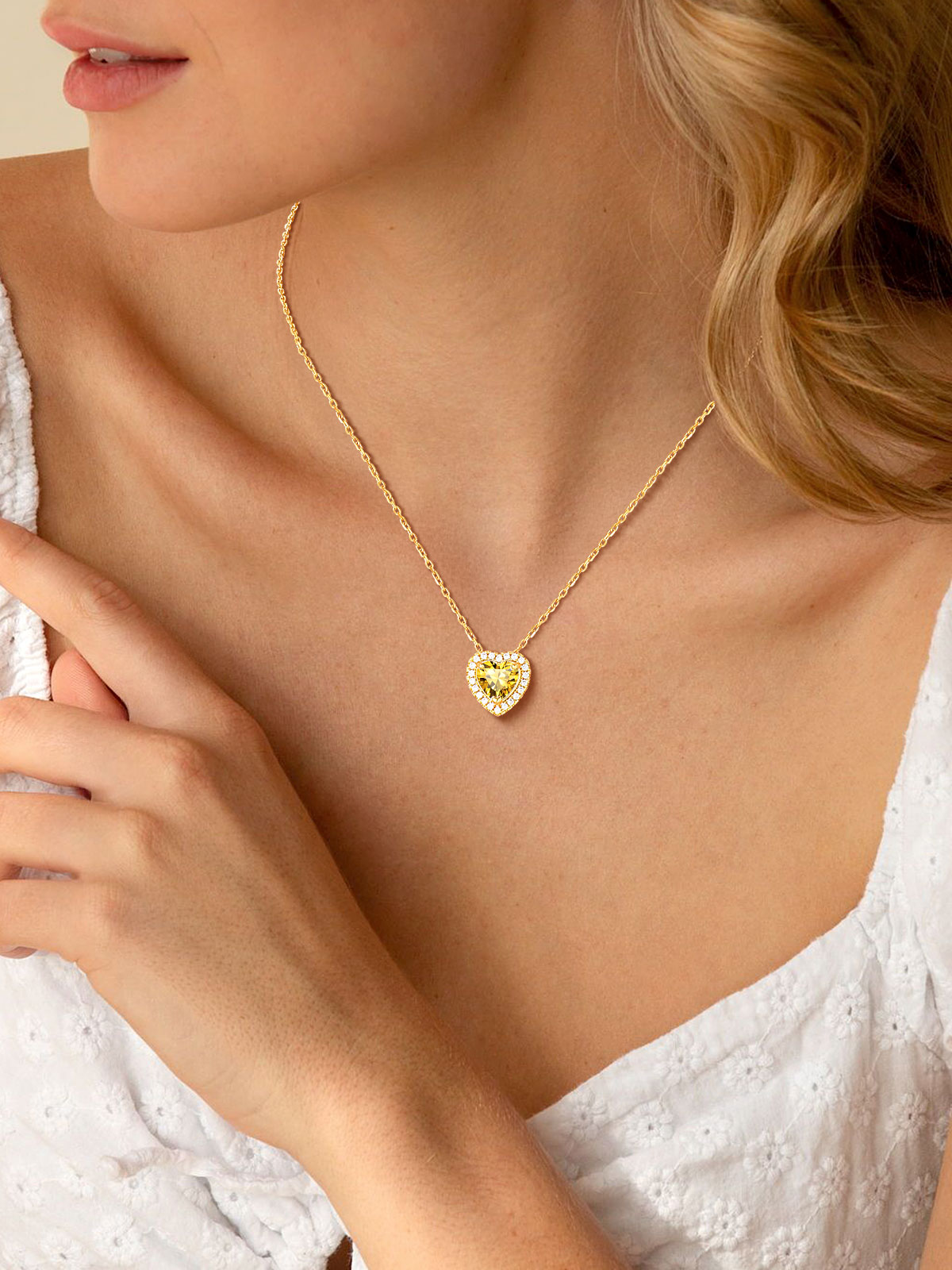 Silvora 14k Gold Plated Birthstone Neckalces for Women Heat Shape Pendant Simulated Diamond Crystal Dainty Christmas Birthday Valentines Gift