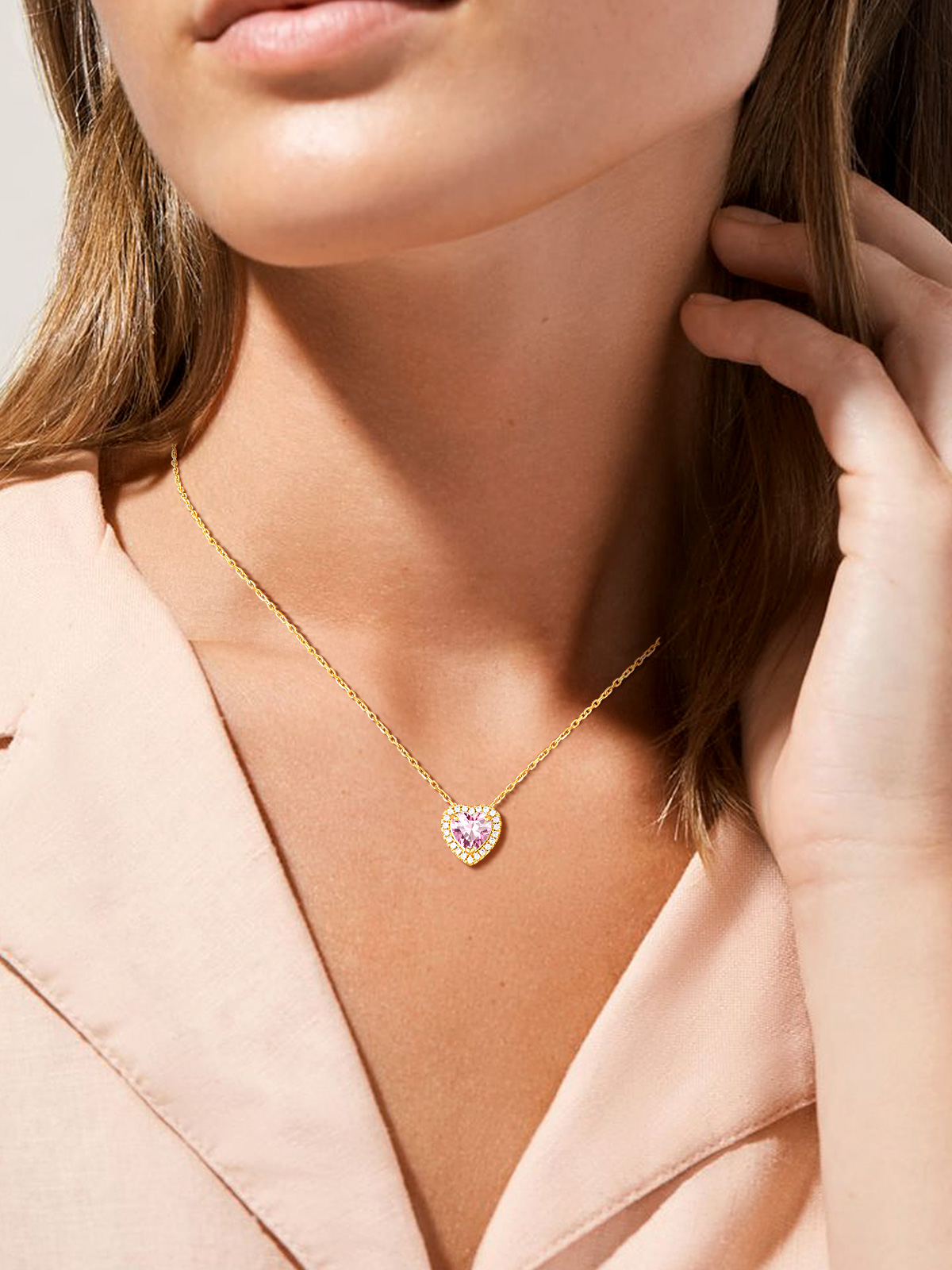 Silvora 14k Gold Plated Birthstone Neckalces for Women Heat Shape Pendant Simulated Diamond Crystal Dainty Christmas Birthday Valentines Gift