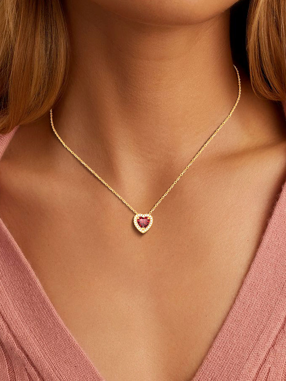 Silvora 14k Gold Plated Birthstone Neckalces for Women Heat Shape Pendant Simulated Diamond Crystal Dainty Christmas Birthday Valentines Gift