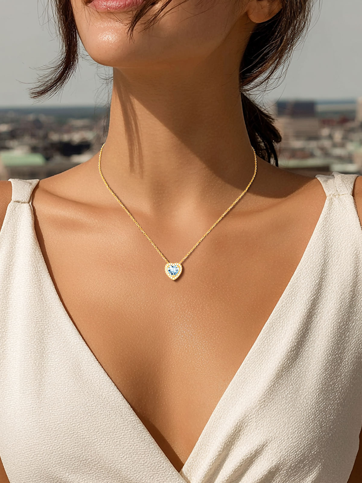 Silvora 14k Gold Plated Birthstone Neckalces for Women Heat Shape Pendant Simulated Diamond Crystal Dainty Christmas Birthday Valentines Gift