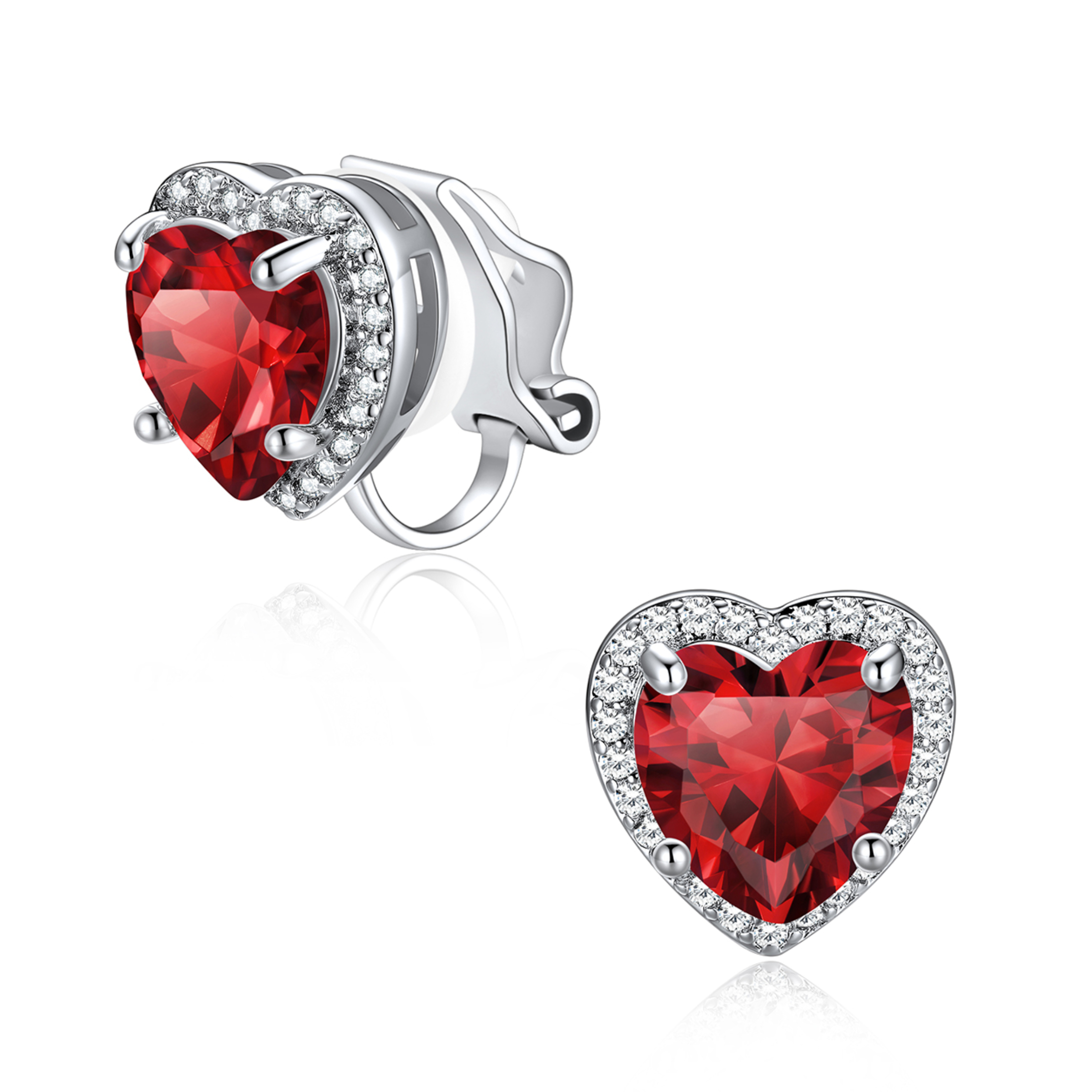 Silvora Women's Heart Shaped January Birthstone Clip on Earrings Simulated Garnet Dainty Non Pierced Earring Jewelry Daughter Wife Granddaughter Birthday Christmas Valentines Gifts