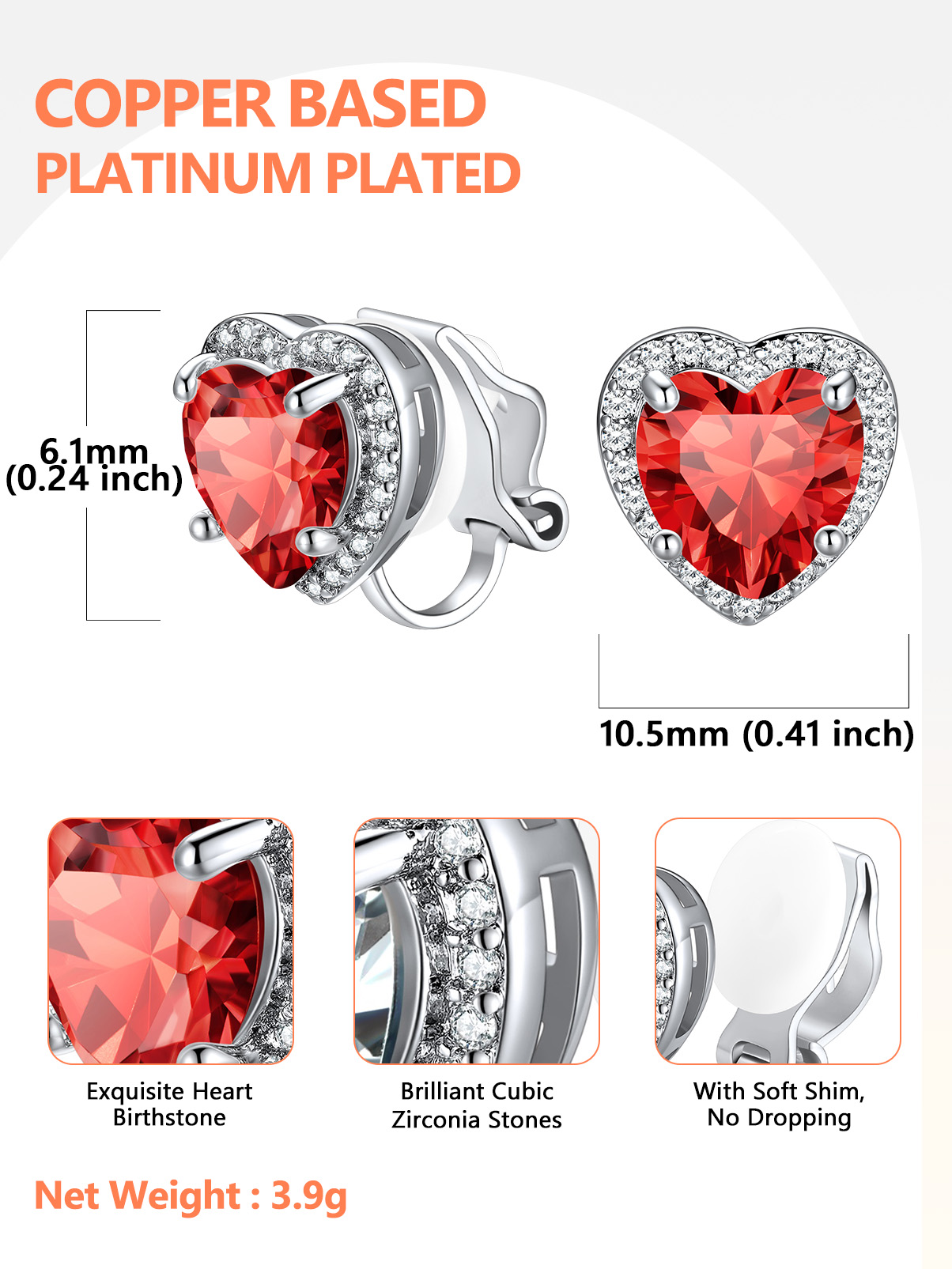 Silvora Women's Heart Shaped January Birthstone Clip on Earrings Simulated Garnet Dainty Non Pierced Earring Jewelry Daughter Wife Granddaughter Birthday Christmas Valentines Gifts