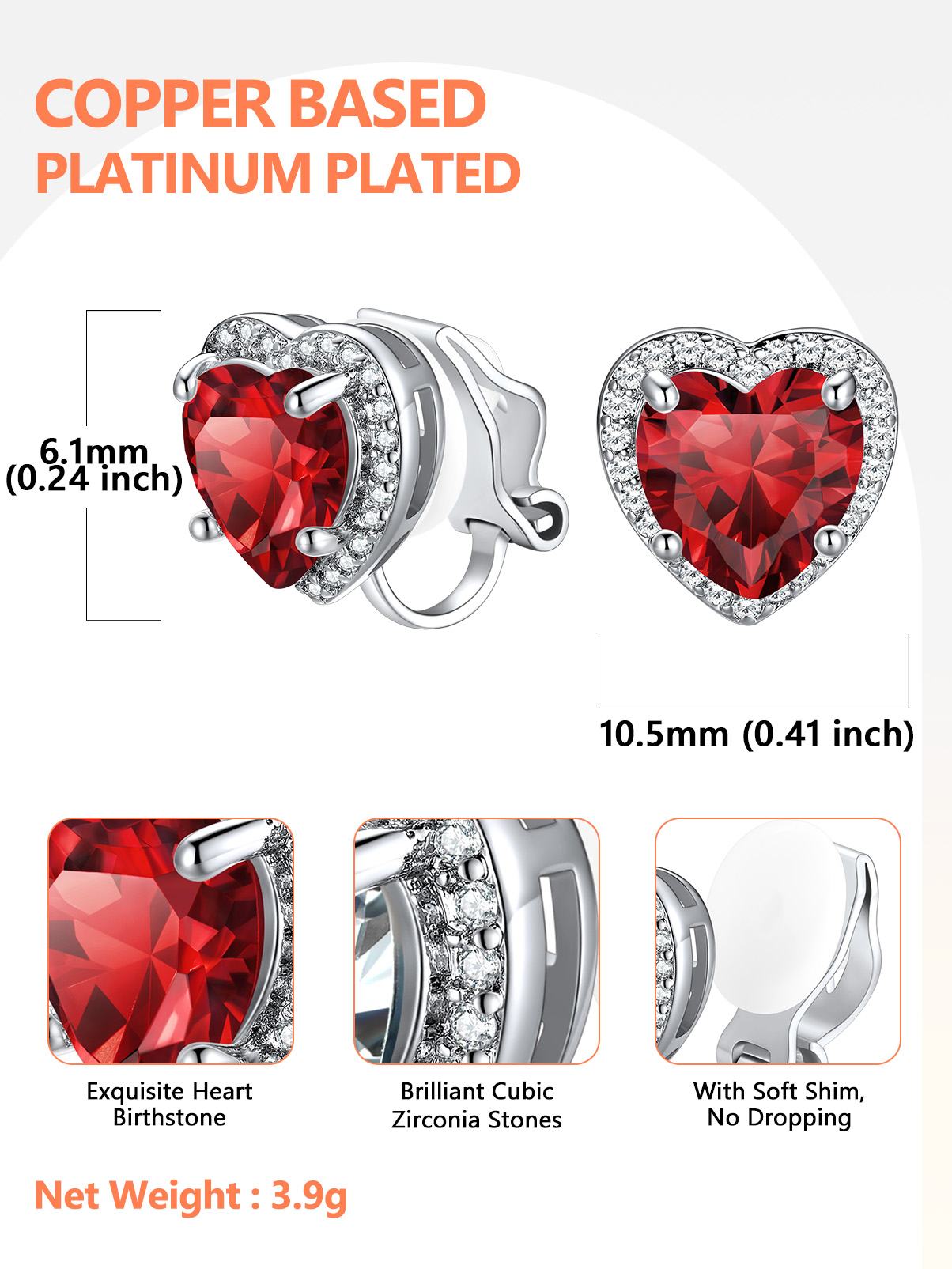 Silvora Women's Heart Shaped January Birthstone Clip on Earrings Simulated Garnet Dainty Non Pierced Earring Jewelry Daughter Wife Granddaughter Birthday Christmas Valentines Gifts