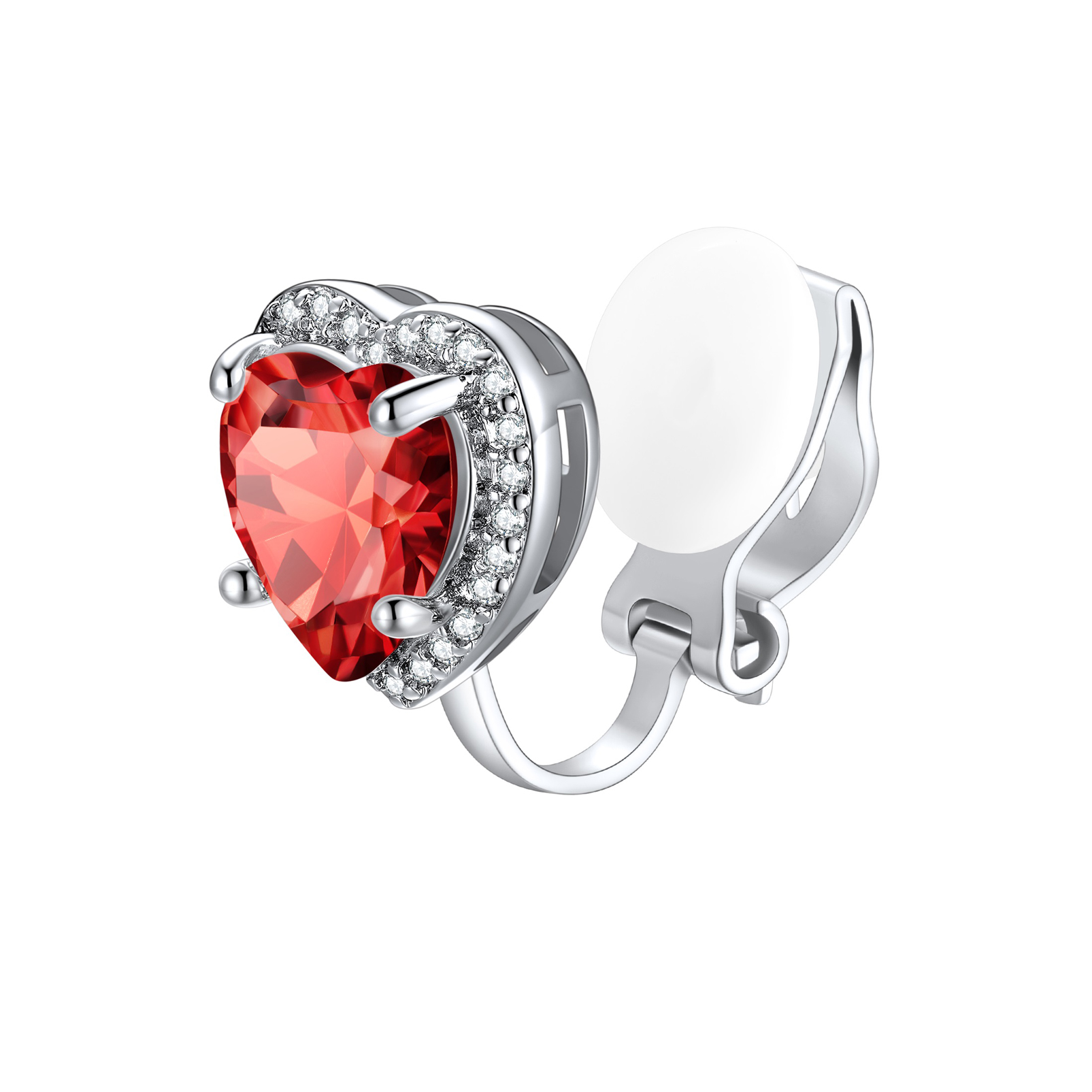 Silvora Women's Heart Shaped January Birthstone Clip on Earrings Simulated Garnet Dainty Non Pierced Earring Jewelry Daughter Wife Granddaughter Birthday Christmas Valentines Gifts