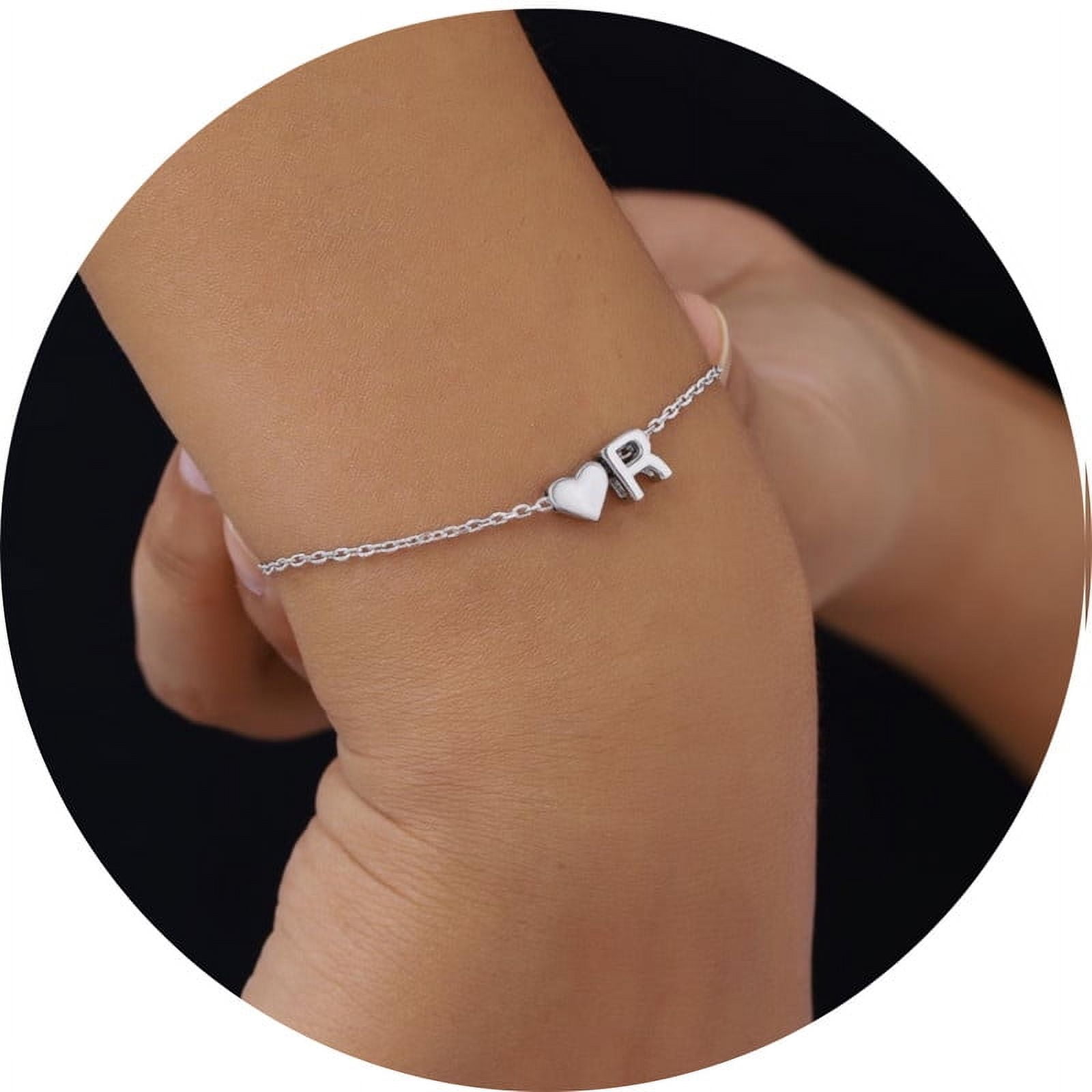 Silvora Women Silver Initial Bracelet with Heart Charm, Personalized 26 Letter Heart Bracelet Jewelry Gift for Teen Girls Daughter Mom (K)