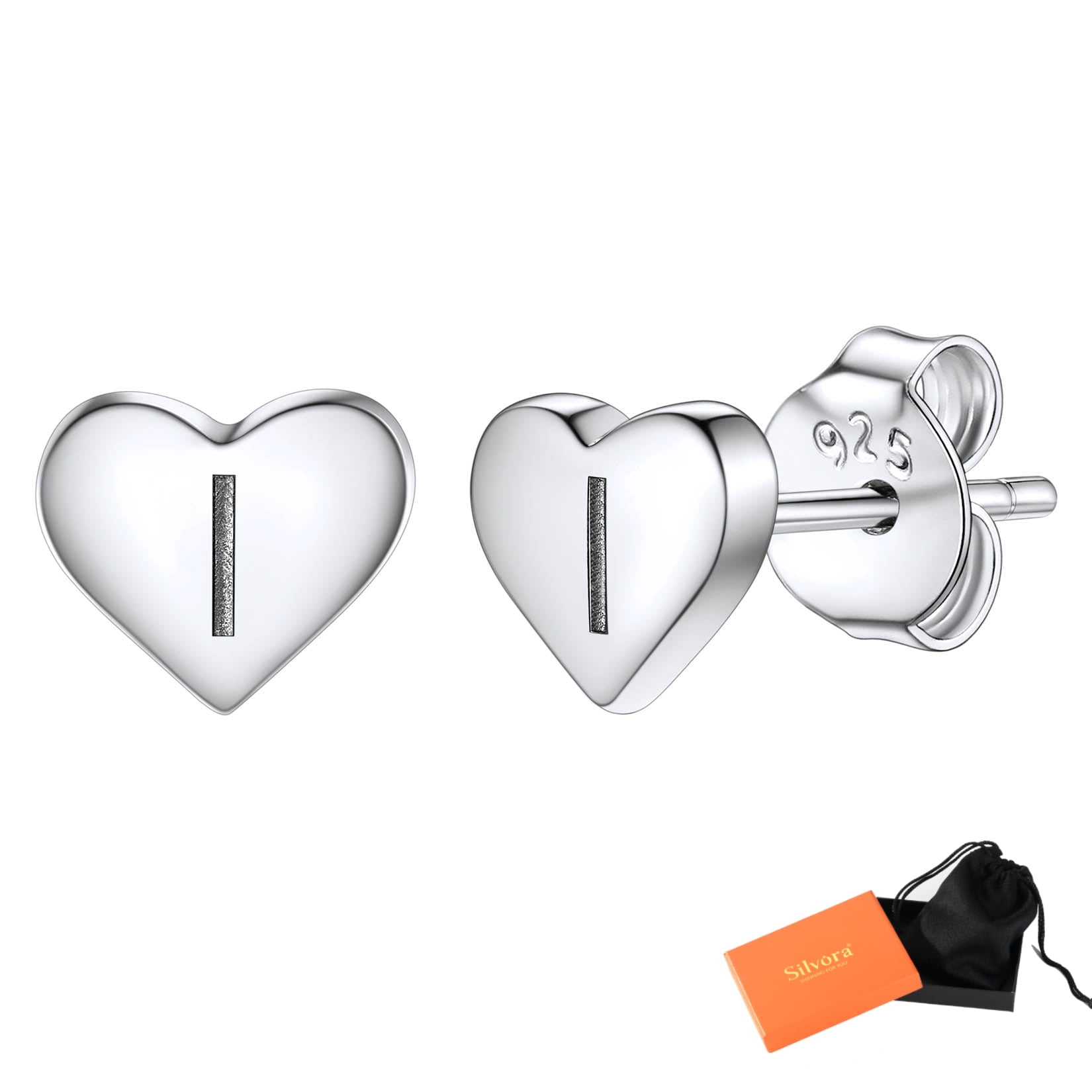 Silvora Initial Heart Earrings Hypoallergenic Sterling Silver Studs Women Tiny Letter A Ear Charms Jewelry Gift for Birthday Mother's Day