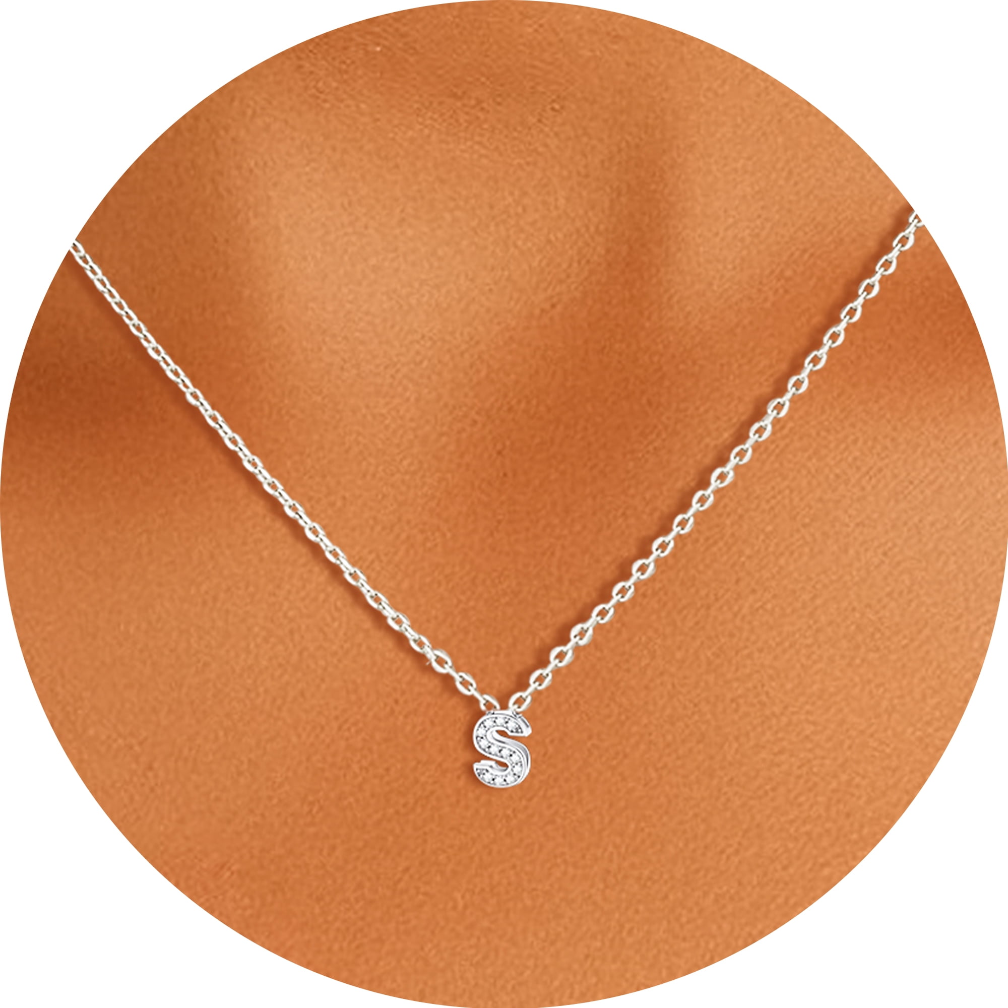 Silvora Women Sterling Silver Initial Necklace with Sparking Cubic Zirconia, Letter A Pendant Necklace for Teen Girls Charm Birthday Jewelry