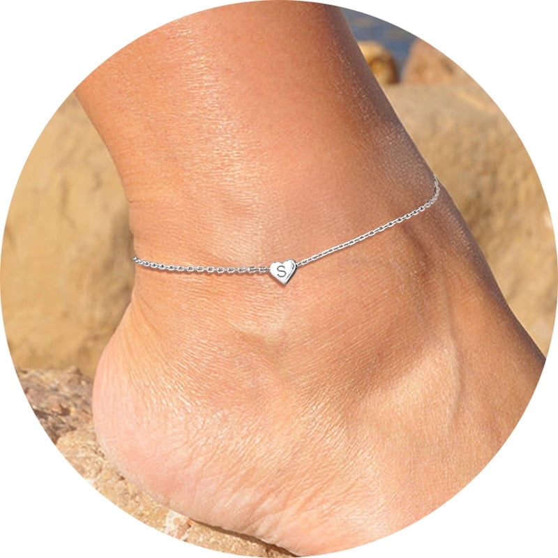 Silvora Sterling Silver Anklet Bracelets for Women, Initial Heart Anklet for Girls Letter A Foot Summer Boho Beach Jewelry Gift