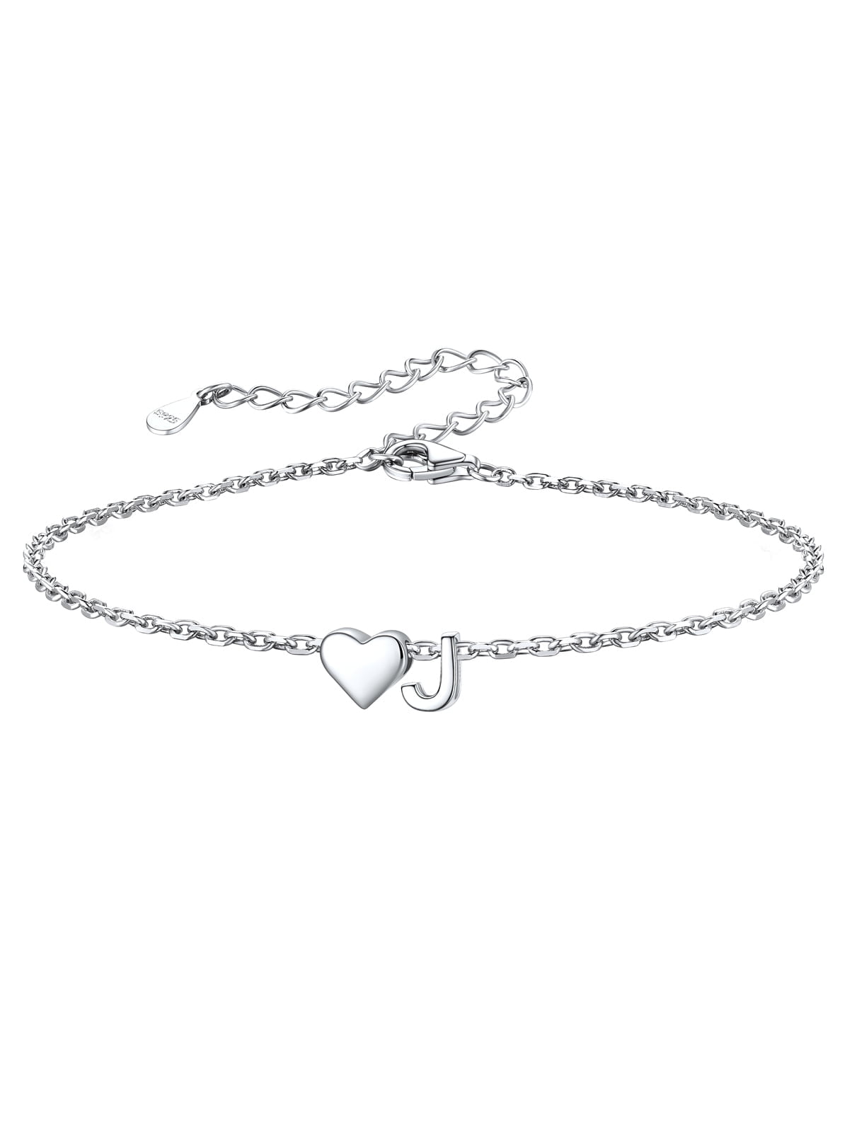 Silvora Women Silver Initial Bracelet with Heart Charm, Personalized 26 Letter Heart Bracelet Jewelry Gift for Teen Girls Daughter Mom (K)