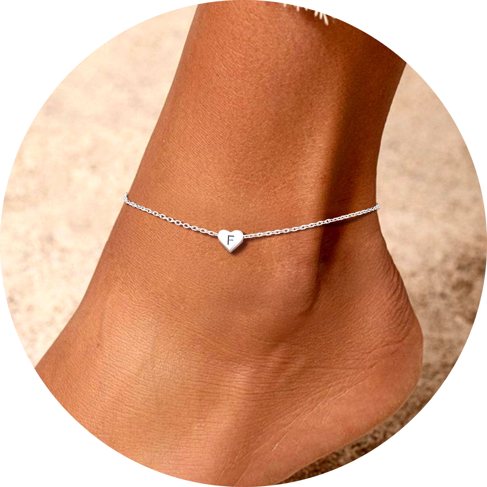 Silvora Sterling Silver Anklet Bracelets for Women, Initial Heart Anklet for Girls Letter A Foot Summer Boho Beach Jewelry Gift