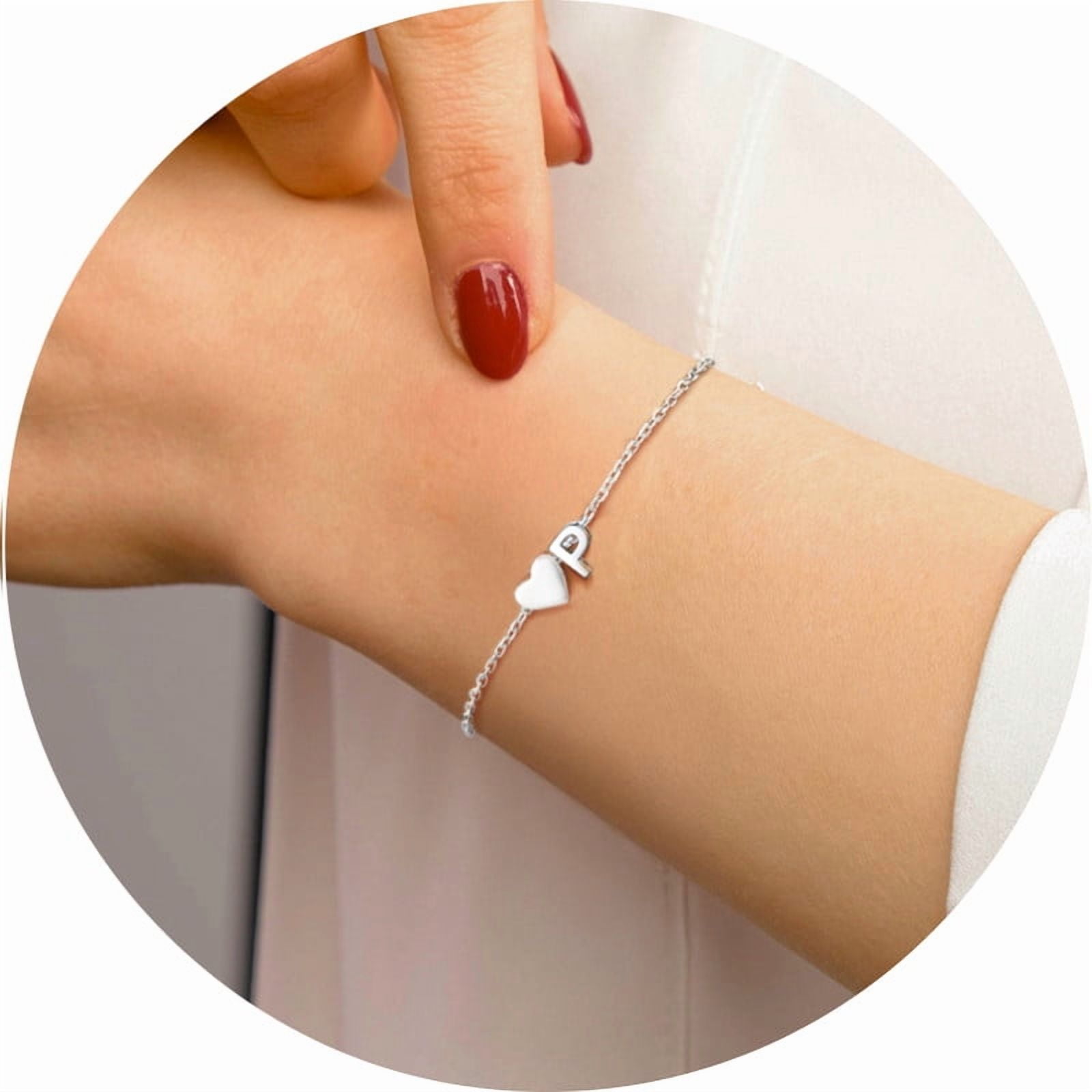 Silvora Women Silver Initial Bracelet with Heart Charm, Personalized 26 Letter Heart Bracelet Jewelry Gift for Teen Girls Daughter Mom (K)