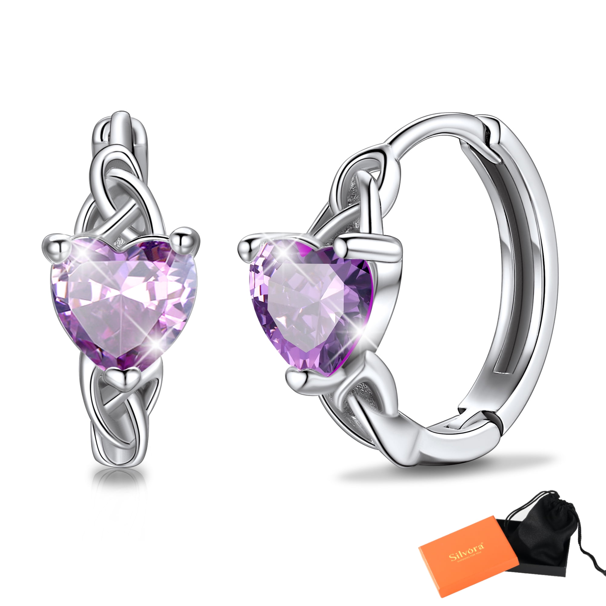 Silvora Birthstone Hoop Earrings Women 925 Sterling Silver Earrings Celtic Knot Cubic Zirconia Birthday Jewelry Gift, May