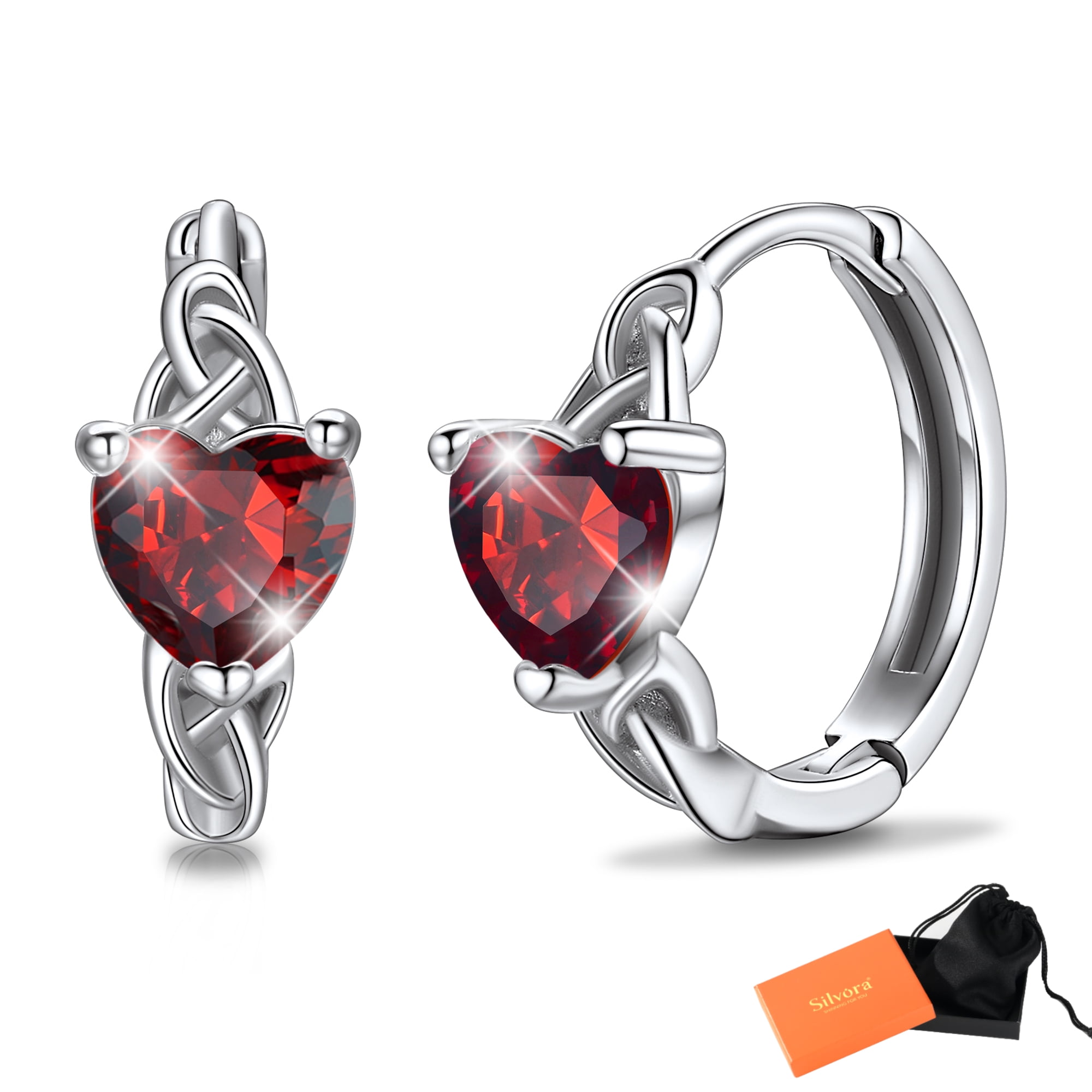 Silvora Birthstone Hoop Earrings Women 925 Sterling Silver Earrings Celtic Knot Cubic Zirconia Birthday Jewelry Gift, May