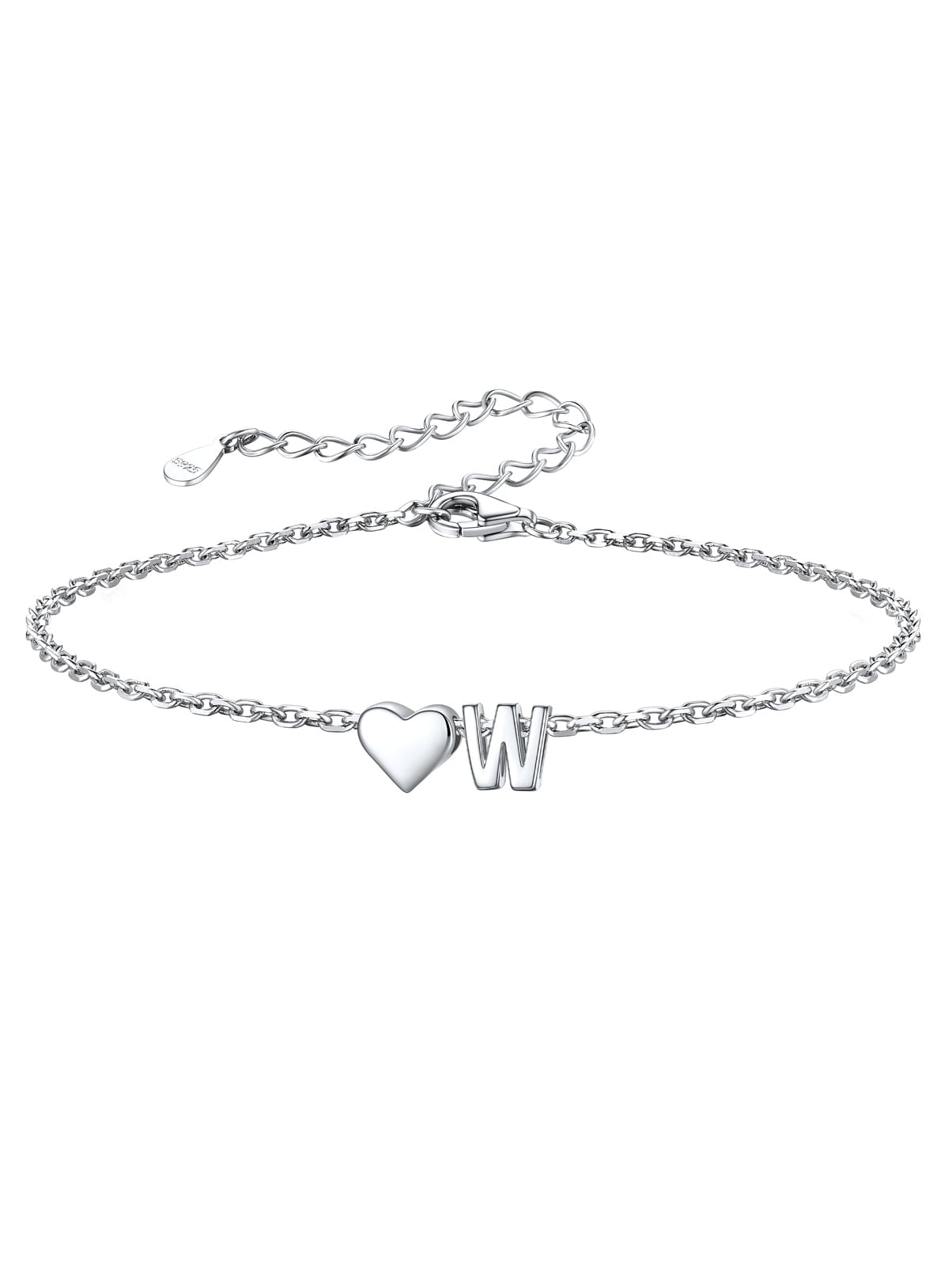 Silvora Women Silver Initial Bracelet with Heart Charm, Personalized 26 Letter Heart Bracelet Jewelry Gift for Teen Girls Daughter Mom (K)