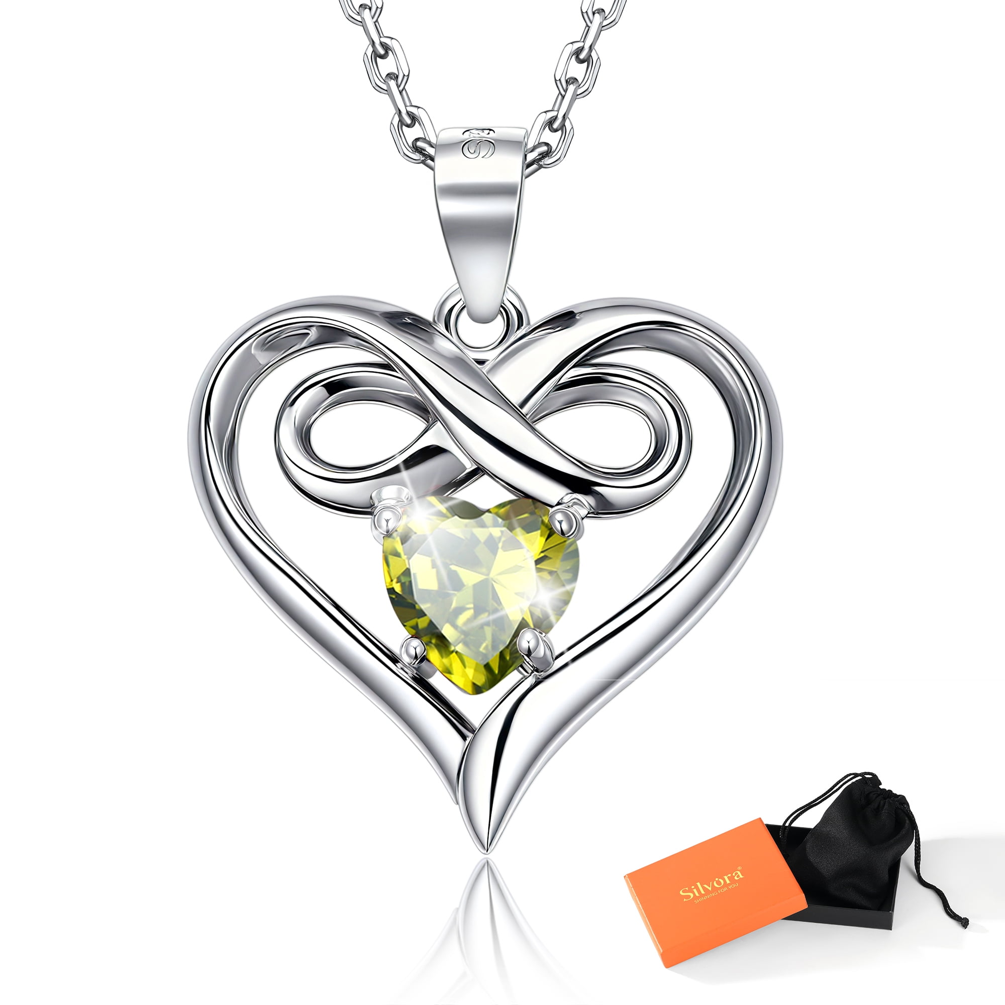 Silvora Women Heart Necklace Girls Sterling Silver Infinity Birthstone Pendant Necklace September Synthetic Sapphire Birthday Gift