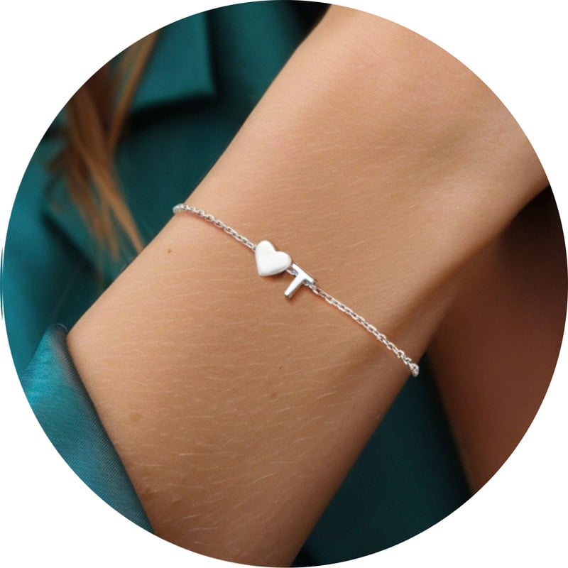 Silvora Women Silver Initial Bracelet with Heart Charm, Personalized 26 Letter Heart Bracelet Jewelry Gift for Teen Girls Daughter Mom (K)