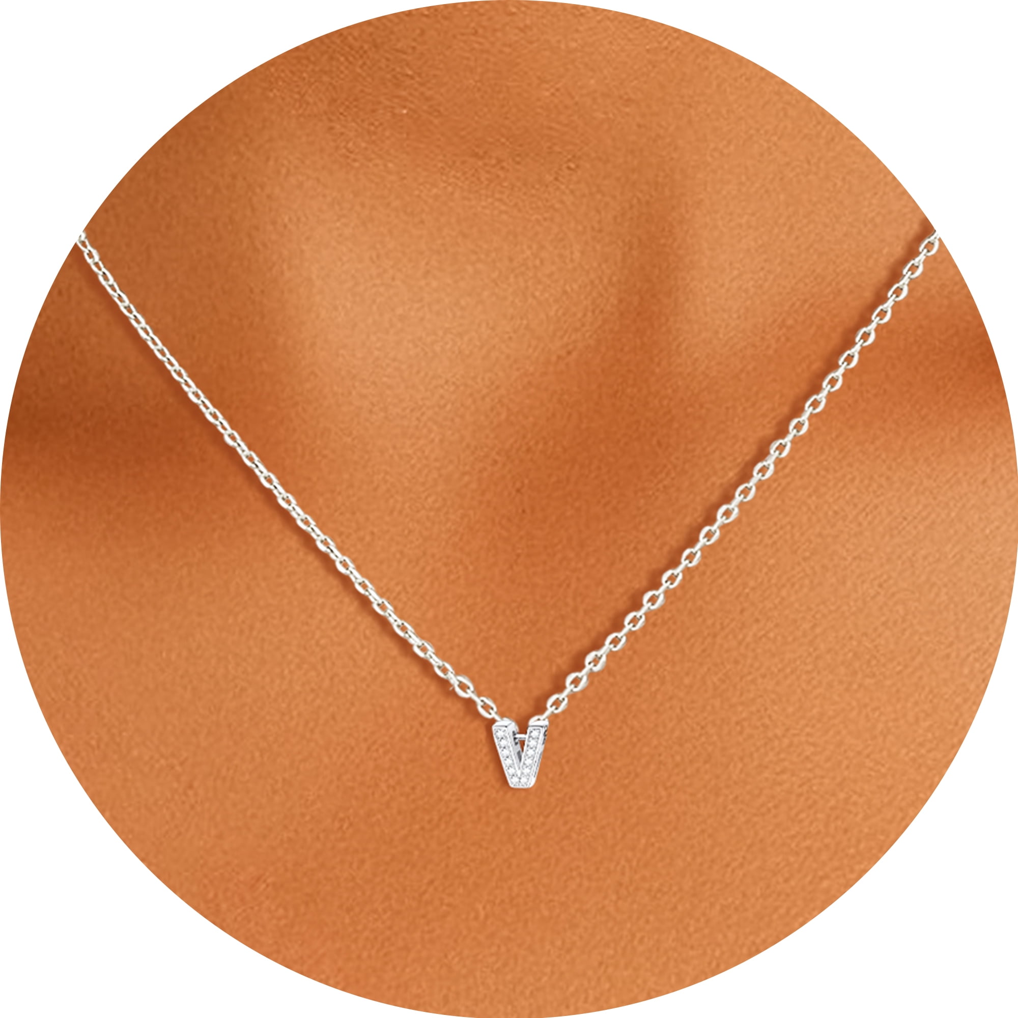 Silvora Women Sterling Silver Initial Necklace with Sparking Cubic Zirconia, Letter A Pendant Necklace for Teen Girls Charm Birthday Jewelry