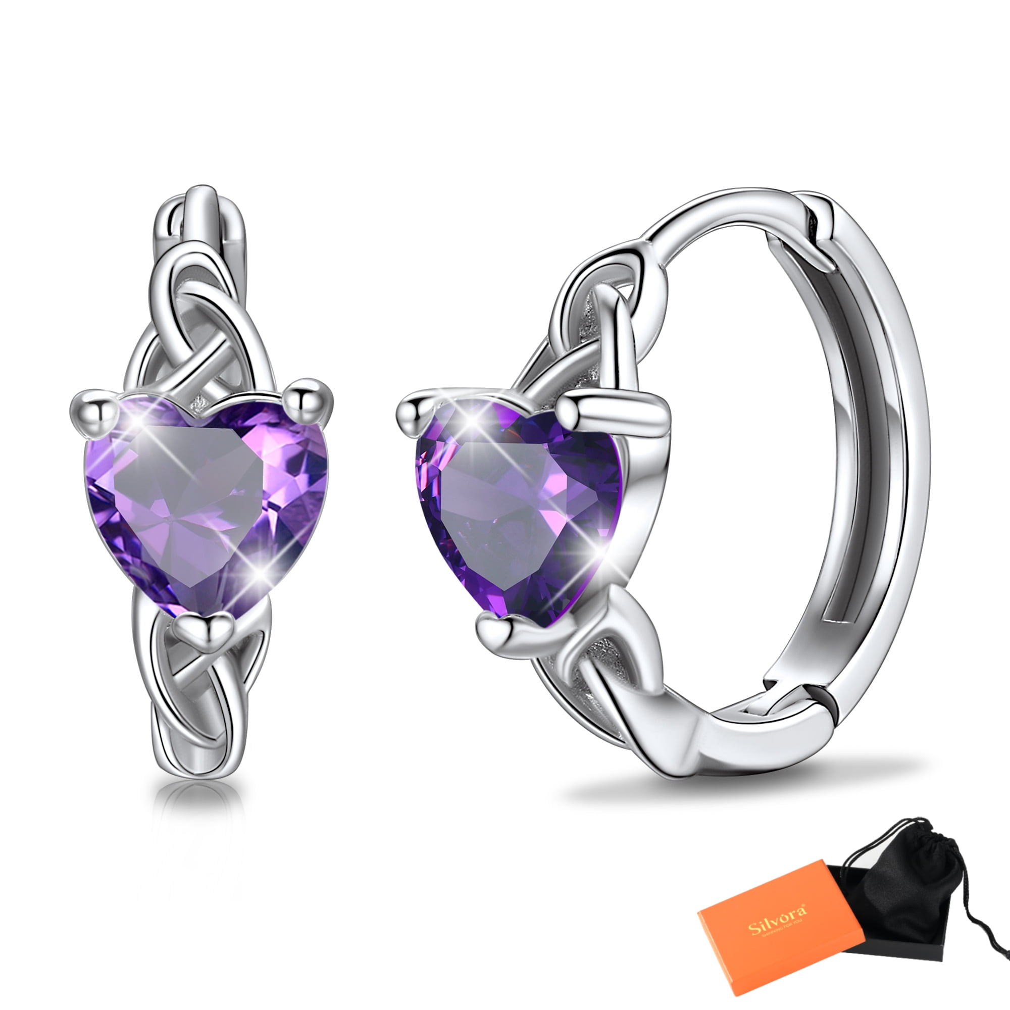 Silvora Birthstone Hoop Earrings Women 925 Sterling Silver Earrings Celtic Knot Cubic Zirconia Birthday Jewelry Gift, May