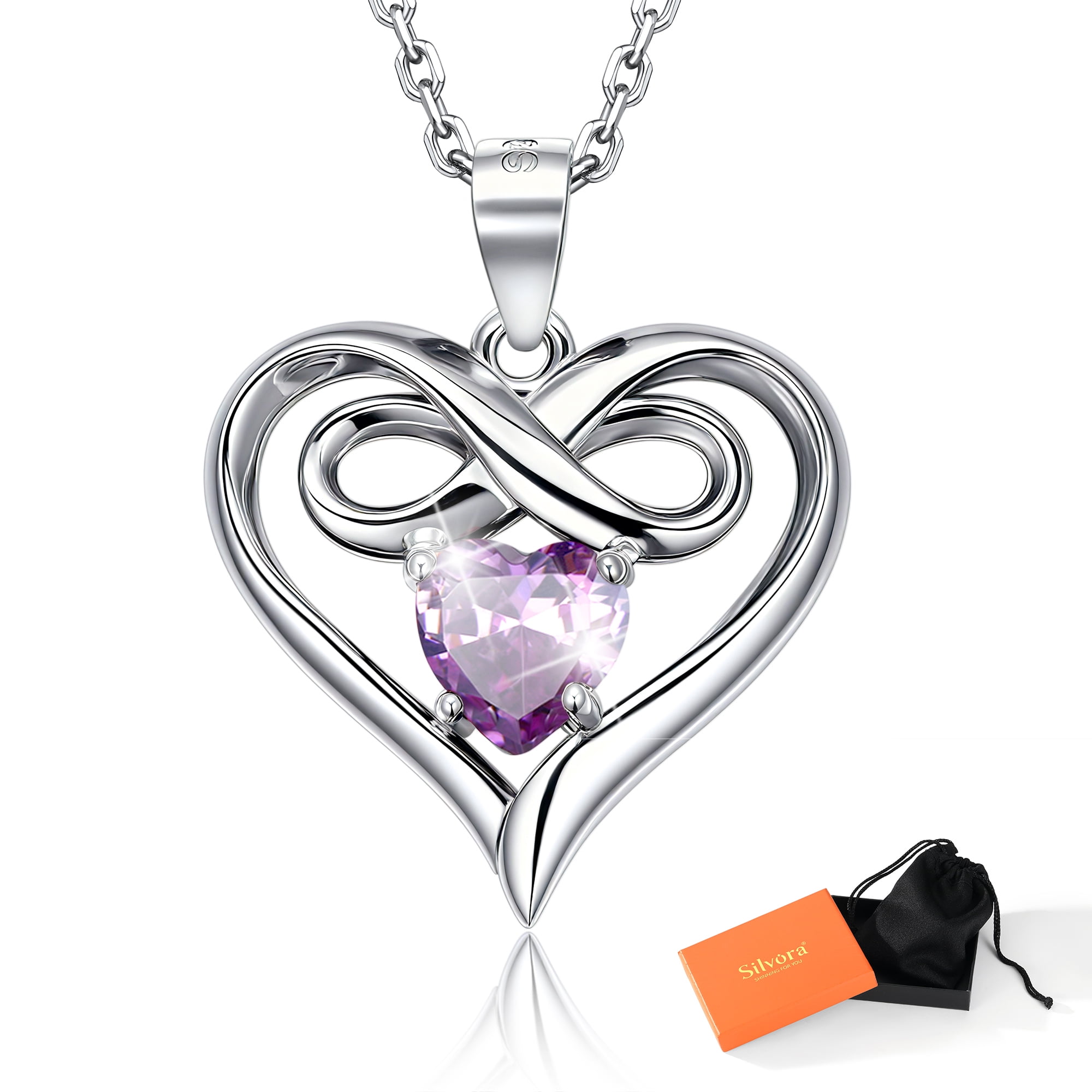 Silvora Women Heart Necklace Girls Sterling Silver Infinity Birthstone Pendant Necklace September Synthetic Sapphire Birthday Gift