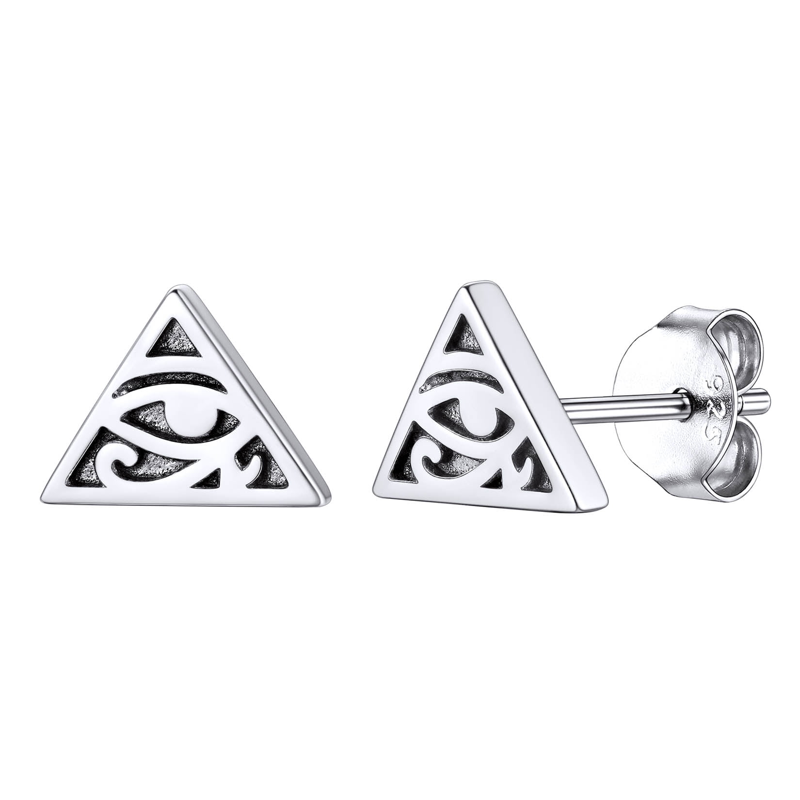 Silvora Eye Of Horus Stud Earrings Egyptian Pyramid Luck Charm 925 Sterling Silver