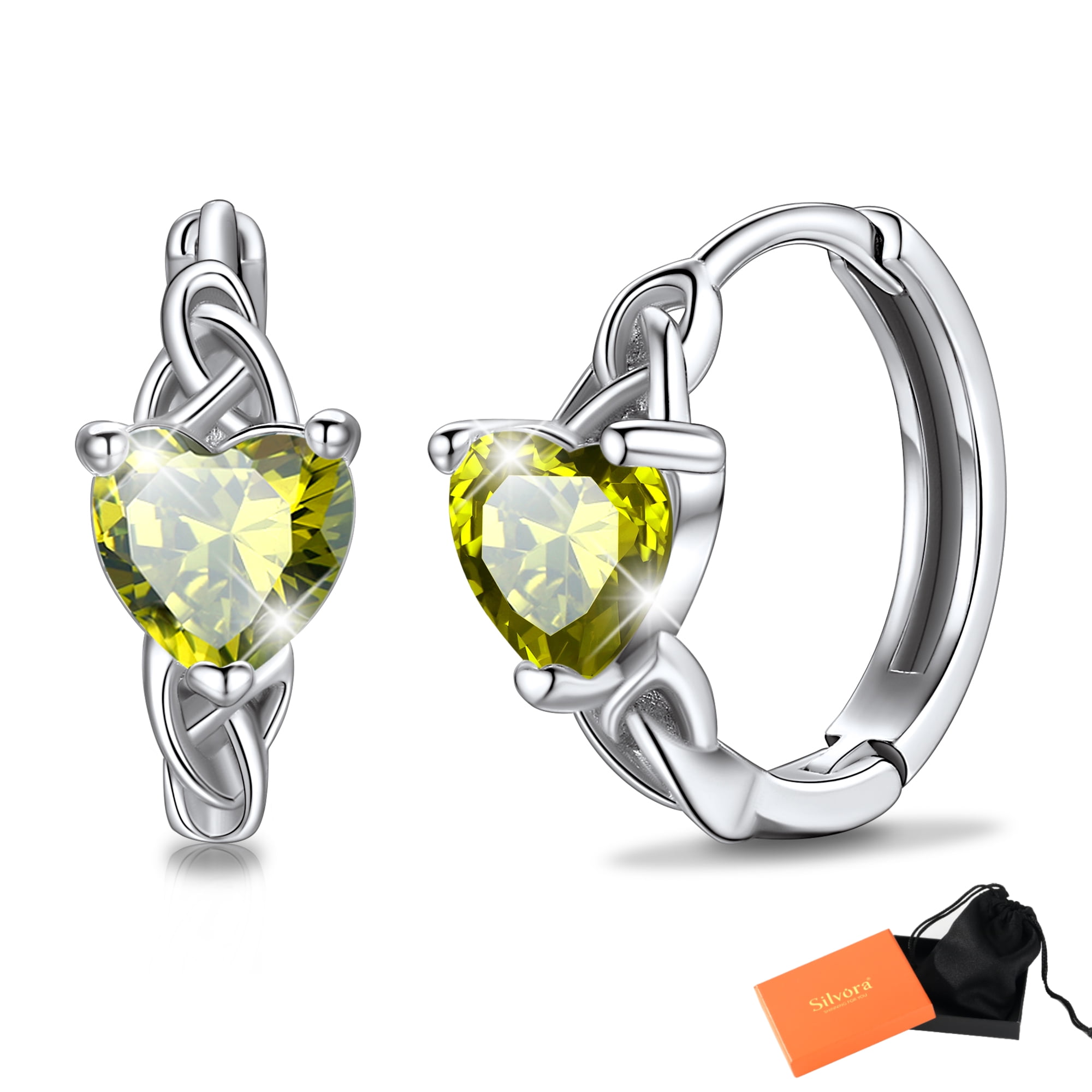 Silvora Birthstone Hoop Earrings Women 925 Sterling Silver Earrings Celtic Knot Cubic Zirconia Birthday Jewelry Gift, May