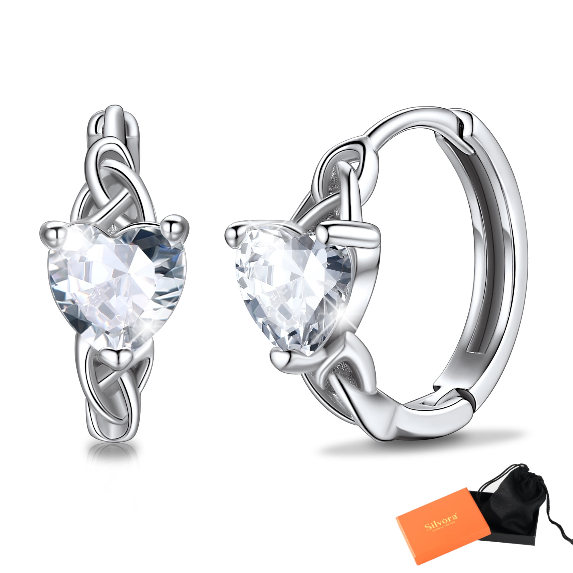Silvora Birthstone Hoop Earrings Women 925 Sterling Silver Earrings Celtic Knot Cubic Zirconia Birthday Jewelry Gift, May