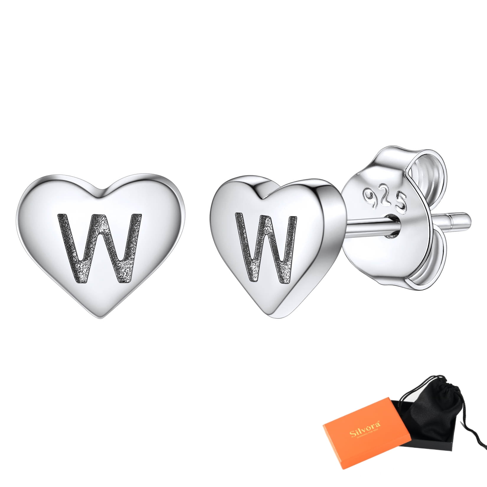 Silvora Initial Heart Earrings Hypoallergenic Sterling Silver Studs Women Tiny Letter A Ear Charms Jewelry Gift for Birthday Mother's Day